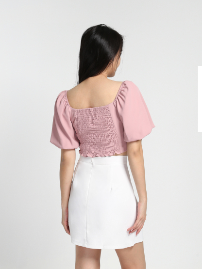 Sweetheart Neckline Puff Sleeve Back Stretchable Top 23135