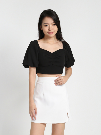 Sweetheart Neckline Puff Sleeve Back Stretchable Top 23135