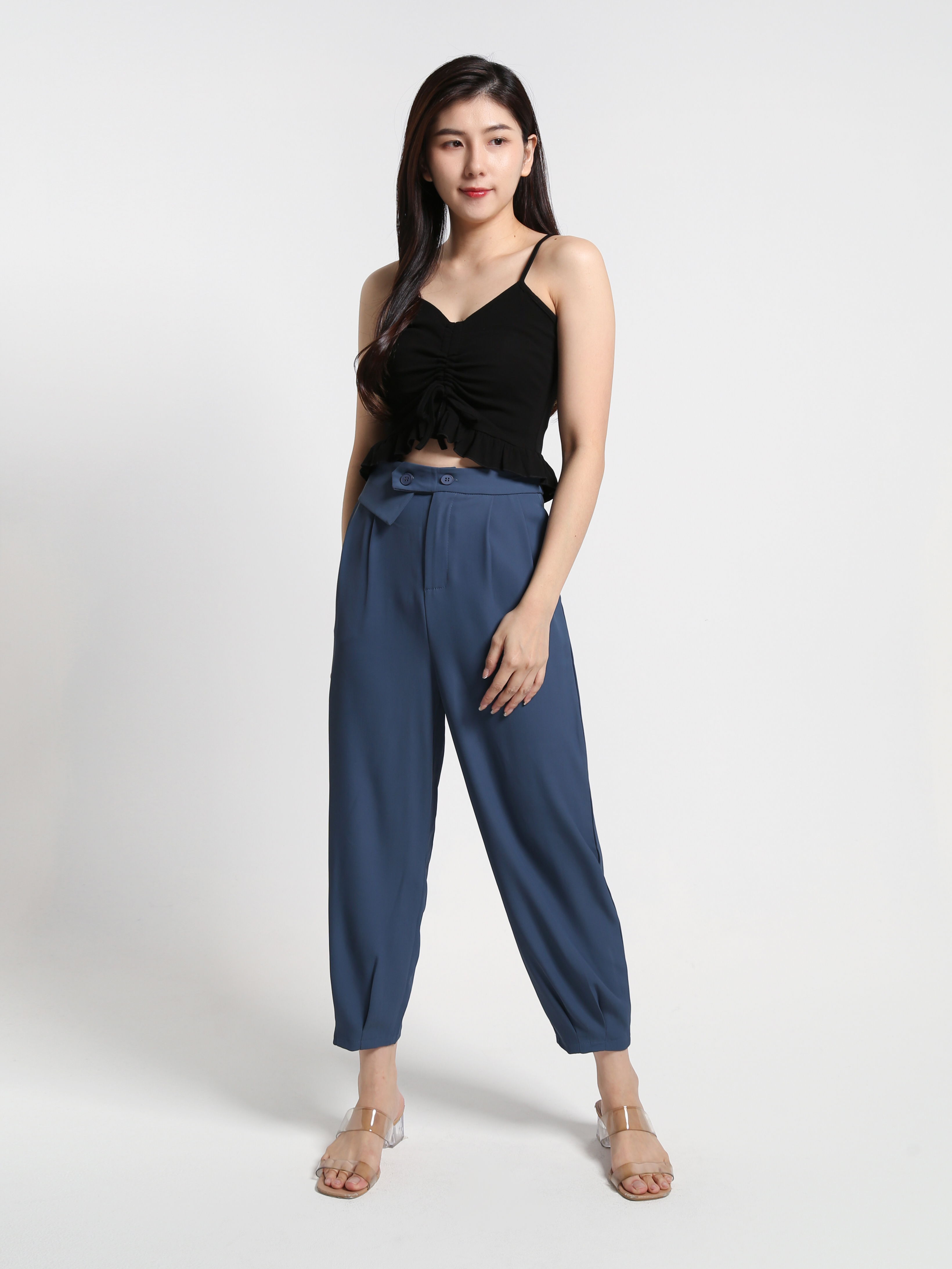 Sleeveless Middle Drawstring With Ruffles Top 23553