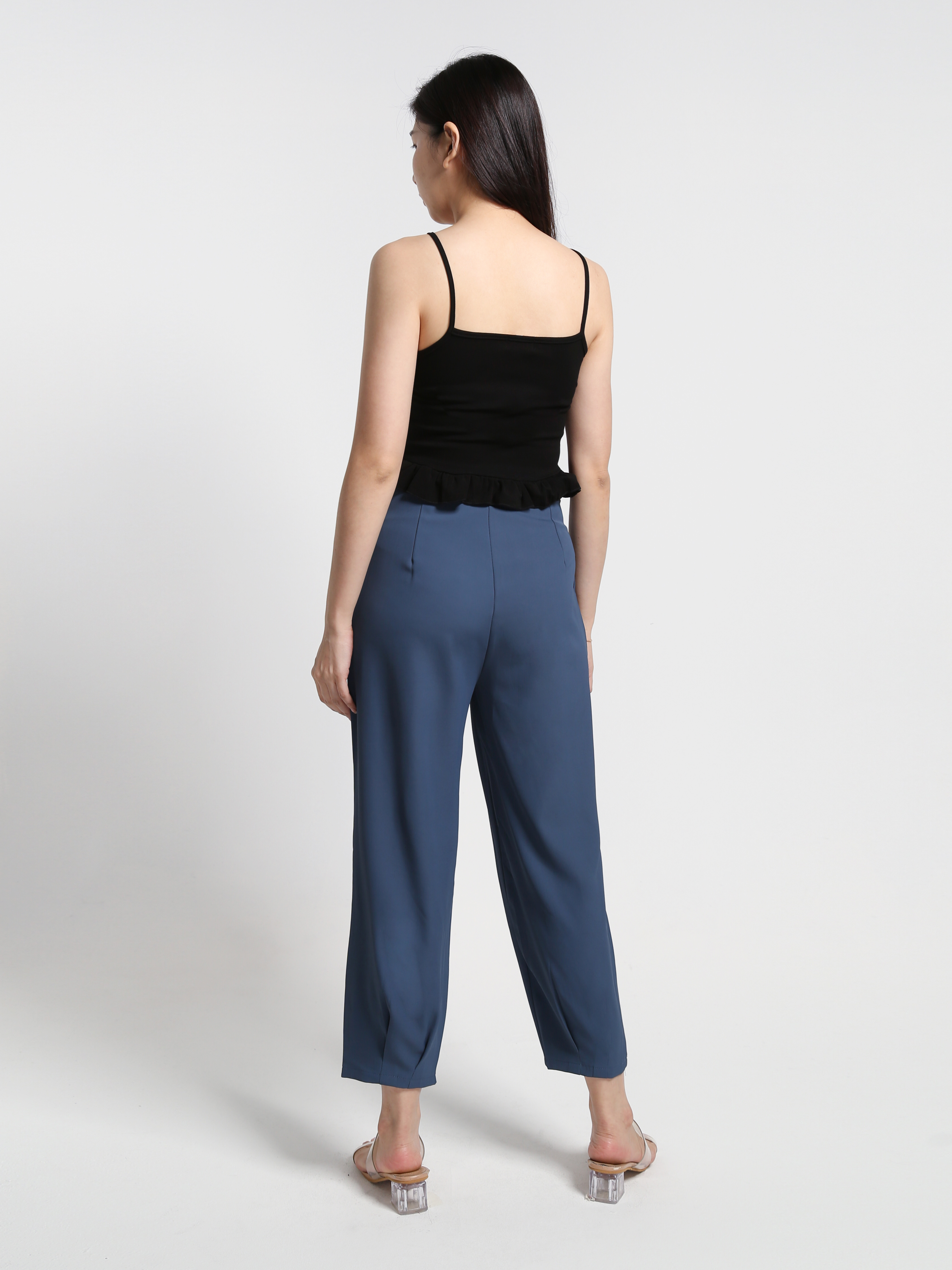 Sleeveless Middle Drawstring With Ruffles Top 23553