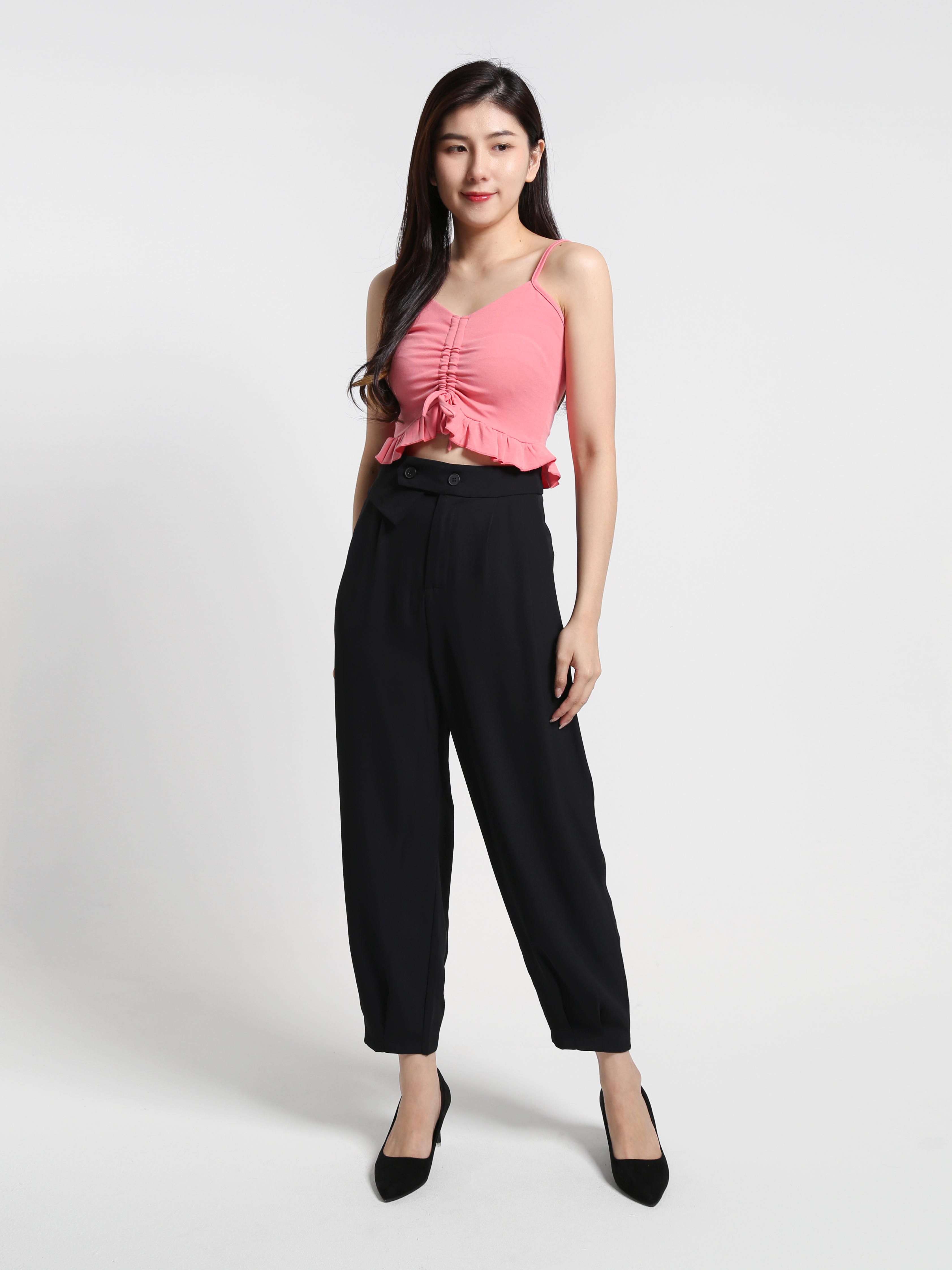 Sleeveless Middle Drawstring With Ruffles Top 23553