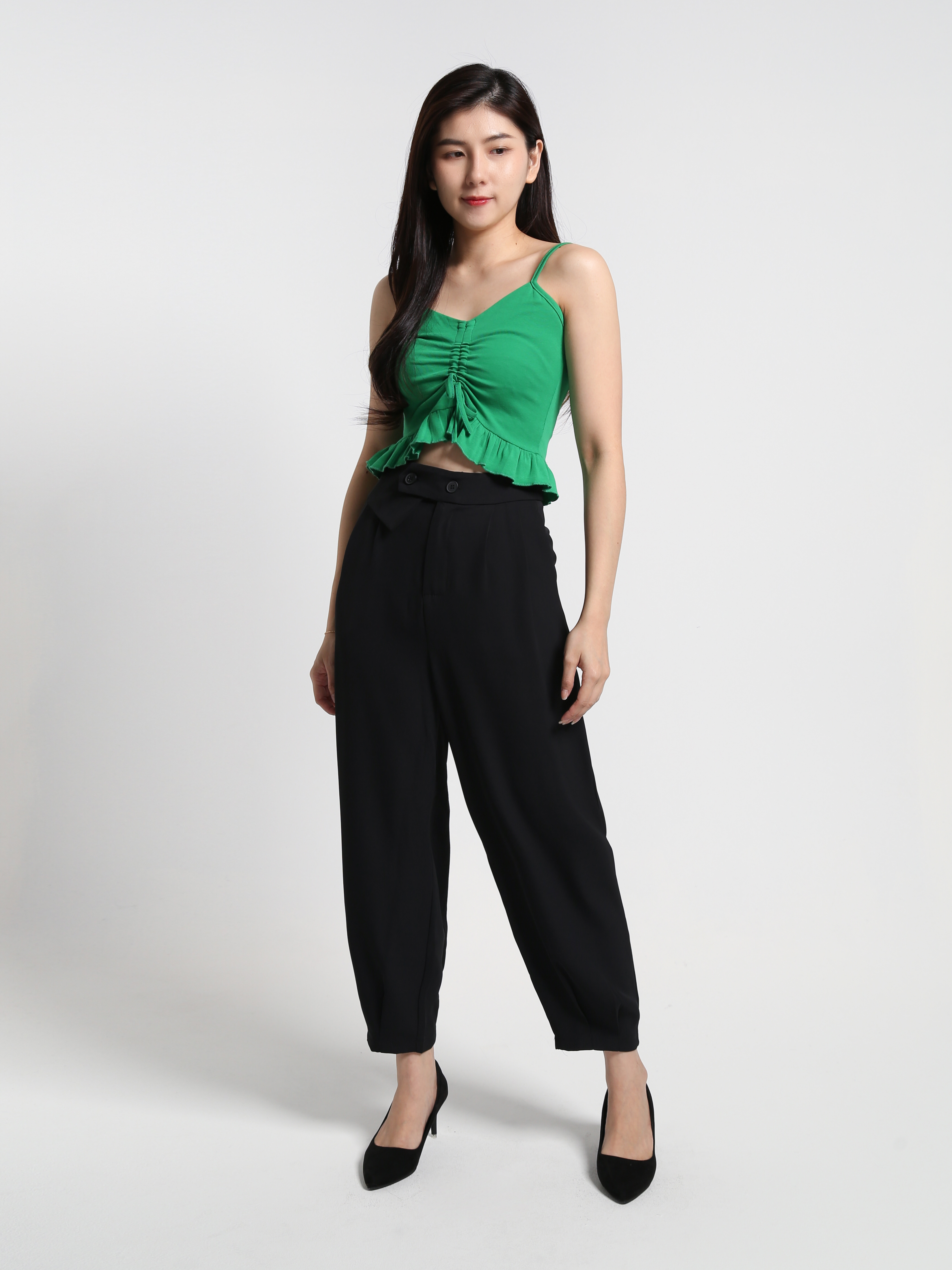 Sleeveless Middle Drawstring With Ruffles Top 23553