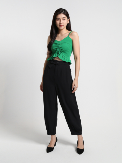 Sleeveless Middle Drawstring With Ruffles Top 23553