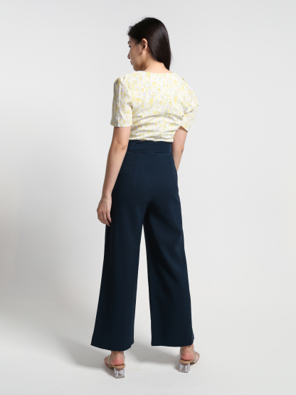 Floral Top With Belt Long Pants Set 23565