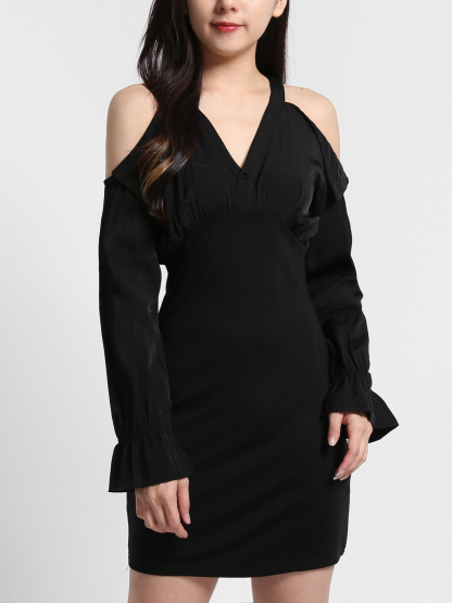 V Neck Shoulder Hole Dress 23596