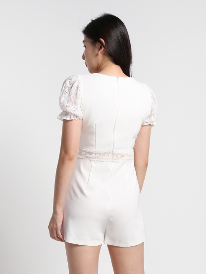 Puff Sleeve Back Zip Front Button Jumpsuit 23685