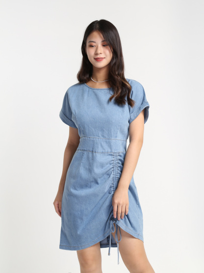 Denim Back Zip Short Sleeve Jumpsuit 23692