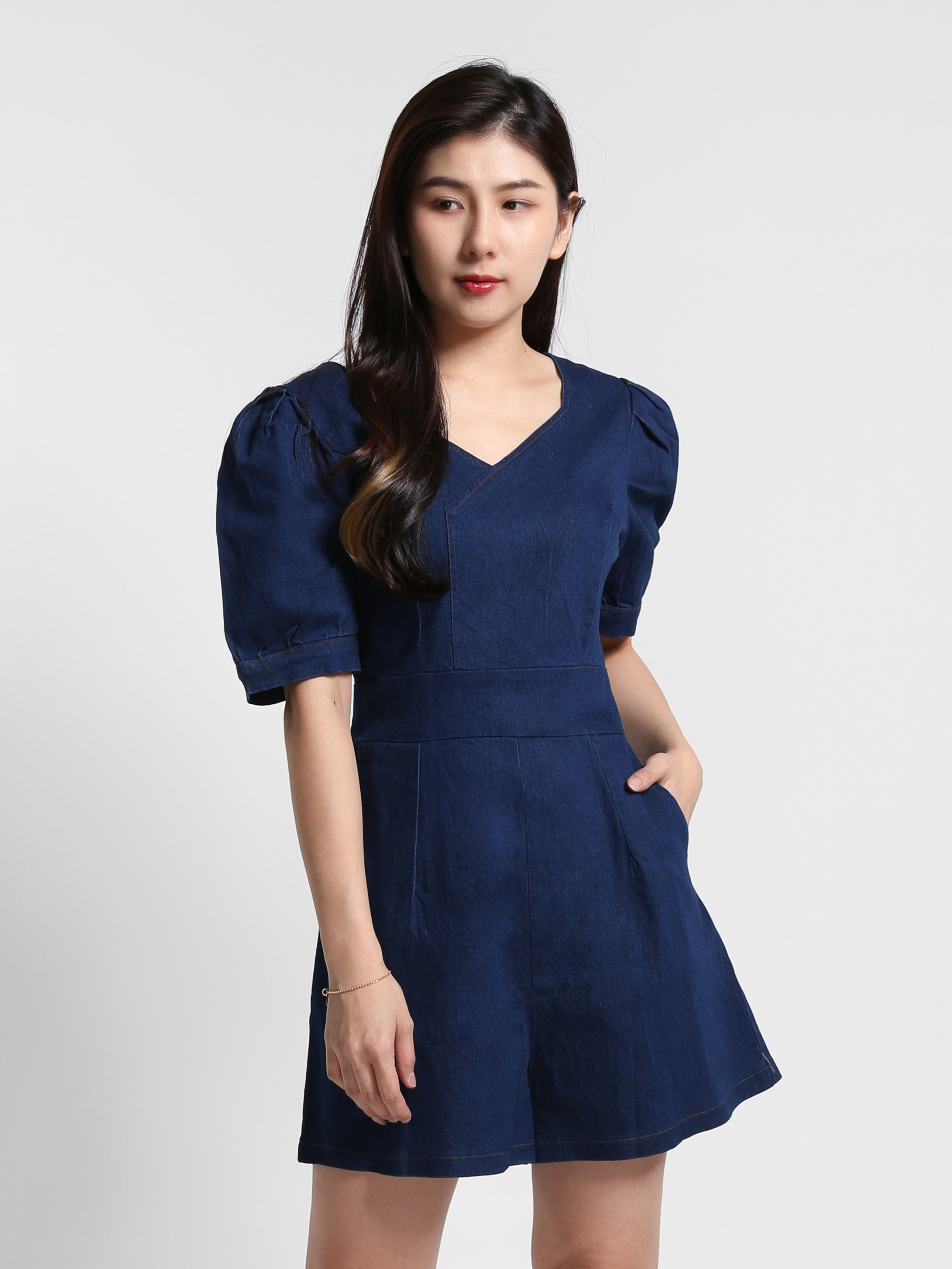 Denim Back Zip Short Sleeve Jumpsuit 23692