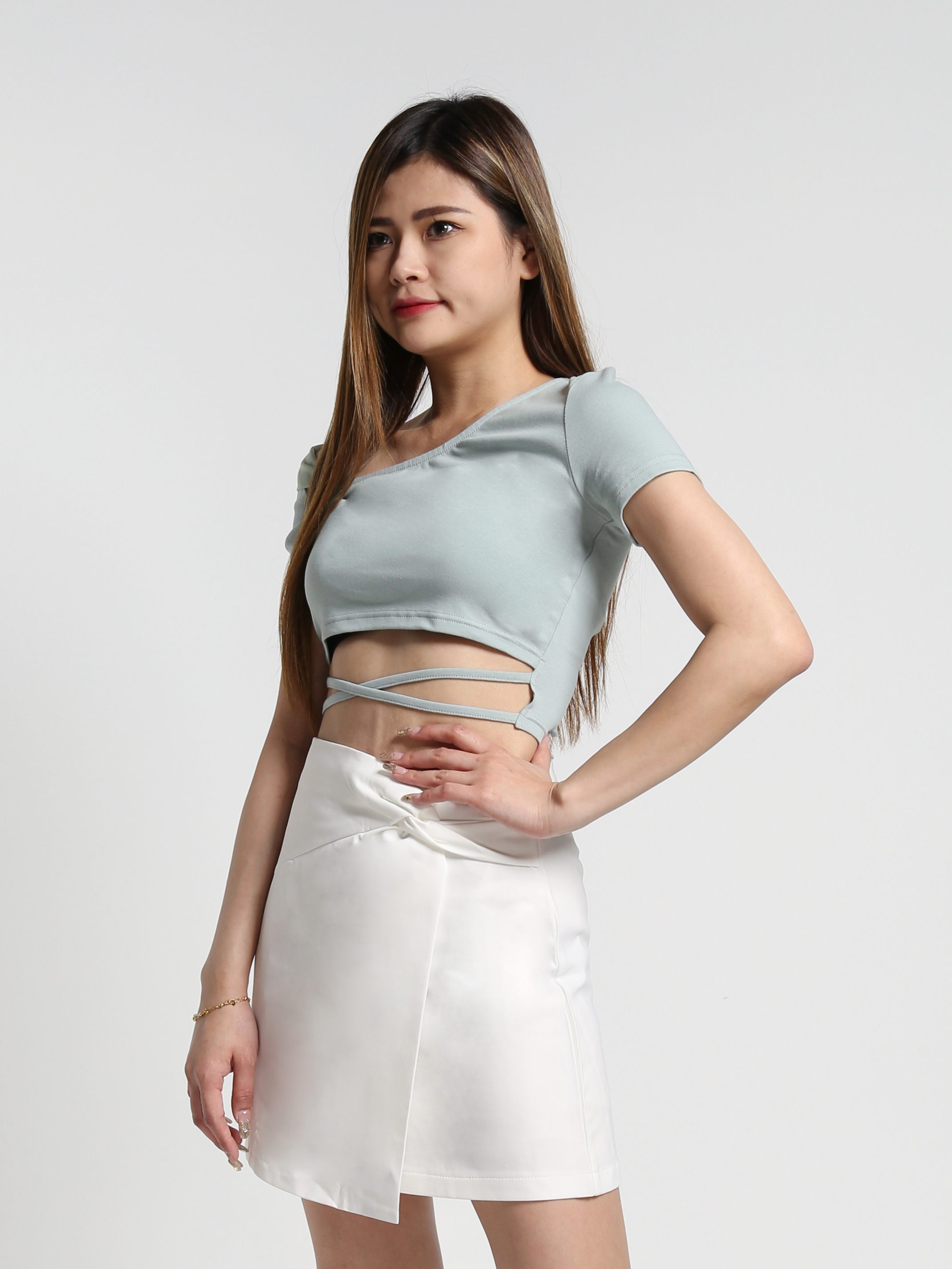 Waist Strap Short Sleeve Top 26966