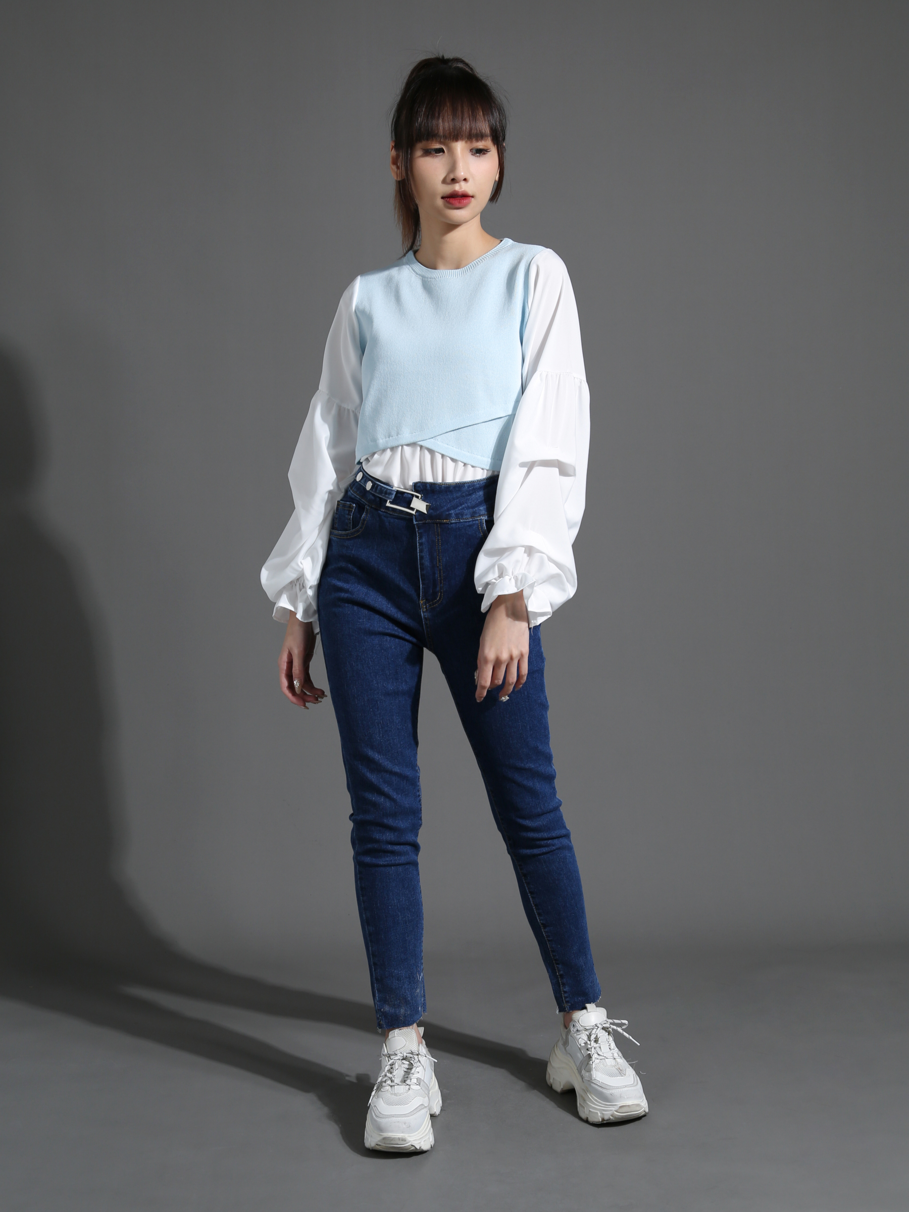 Denim Decorative Belt Long Pants 26351