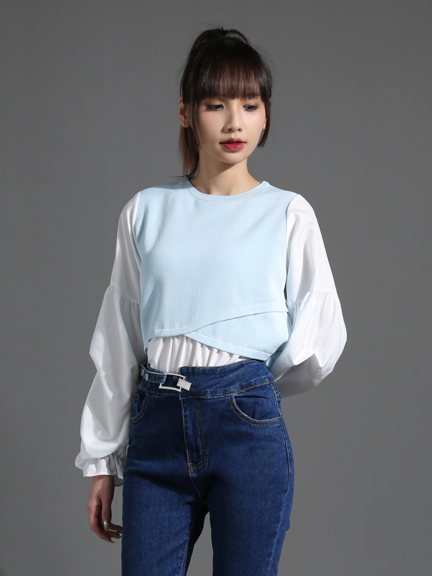 Denim Decorative Belt Long Pants 26351