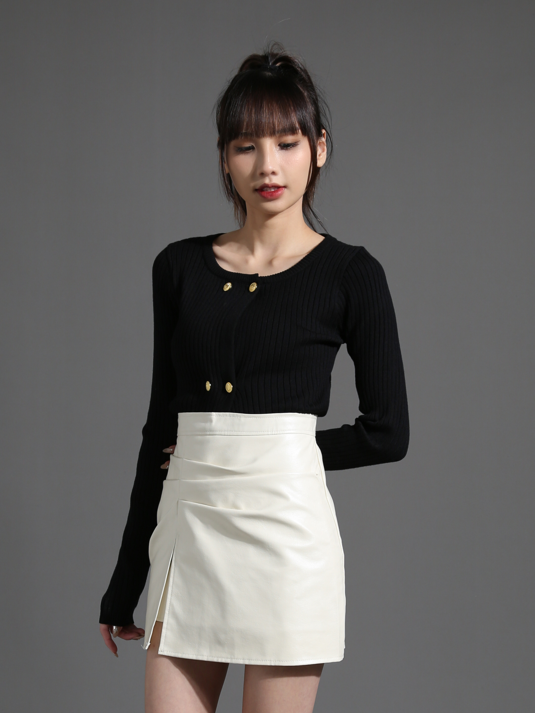 Knitted Gold Button Top 26566