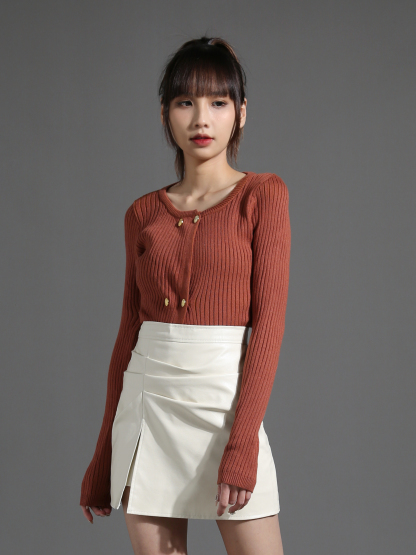 Knitted Gold Button Top 26566