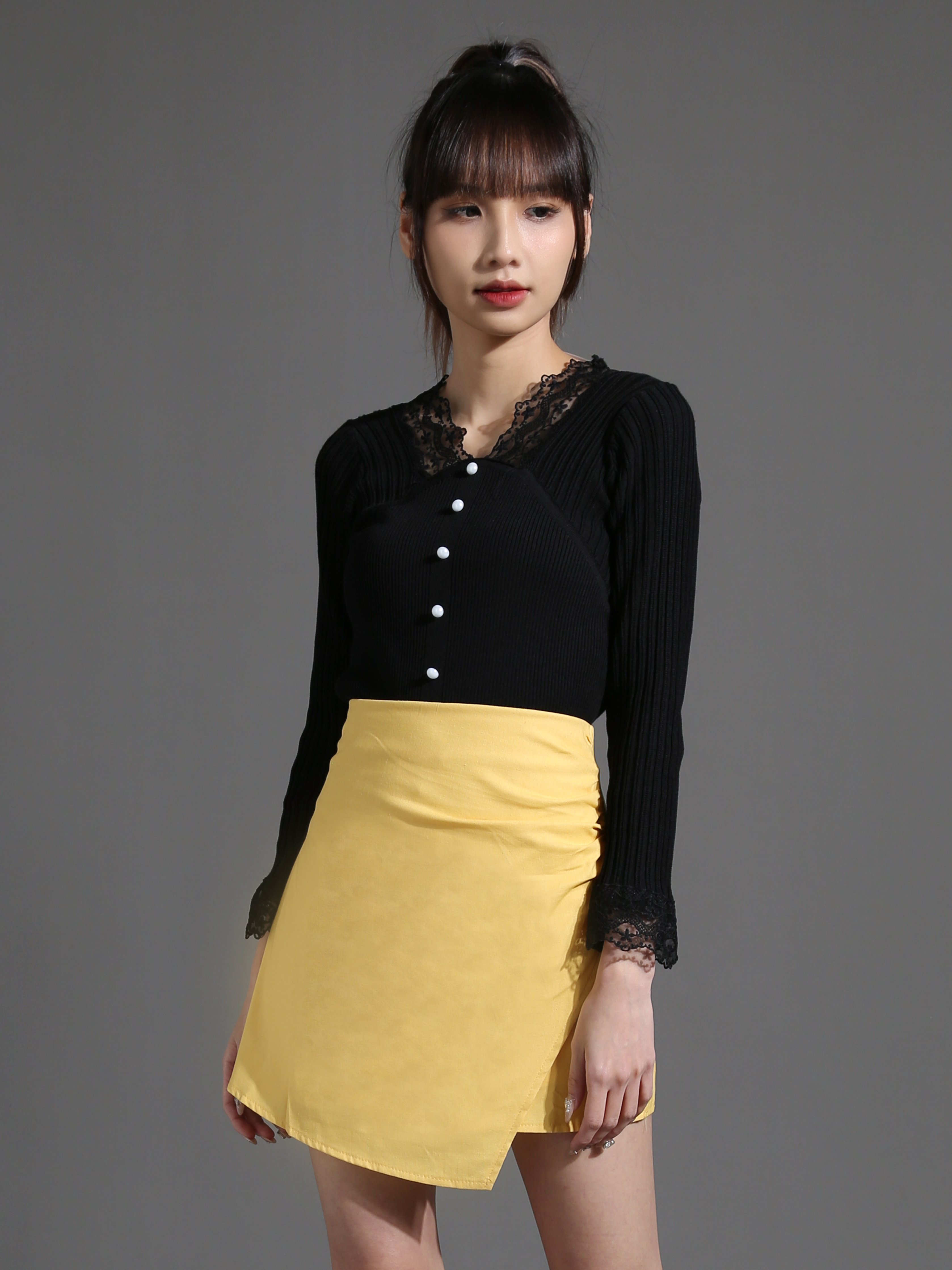 Side Pleated Irregular Long Skirt Pants 26783