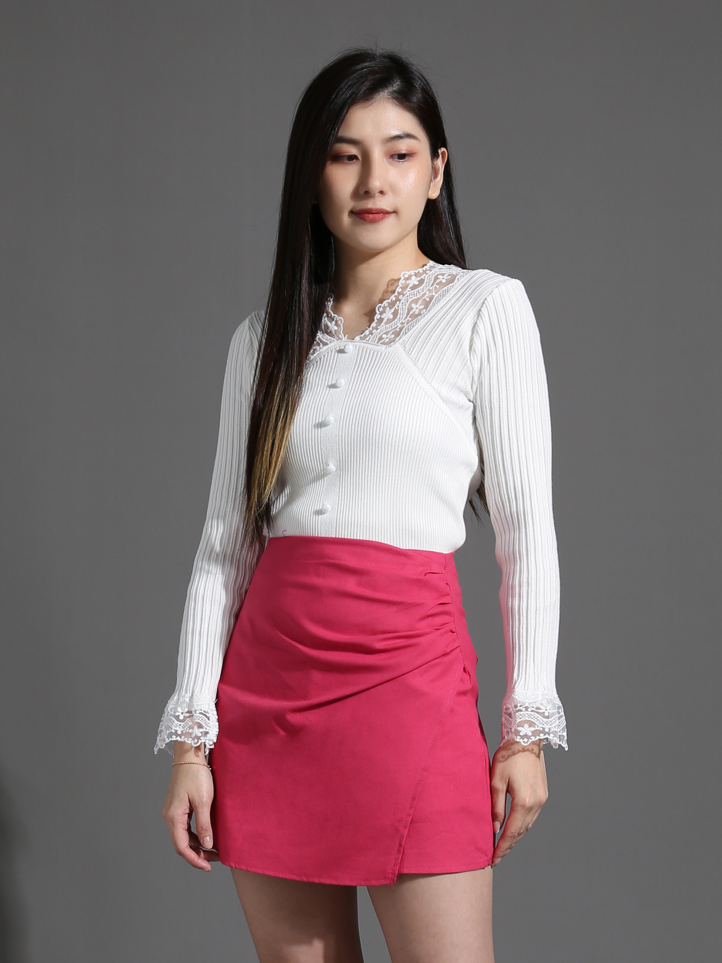 Side Pleated Irregular Long Skirt Pants 26783