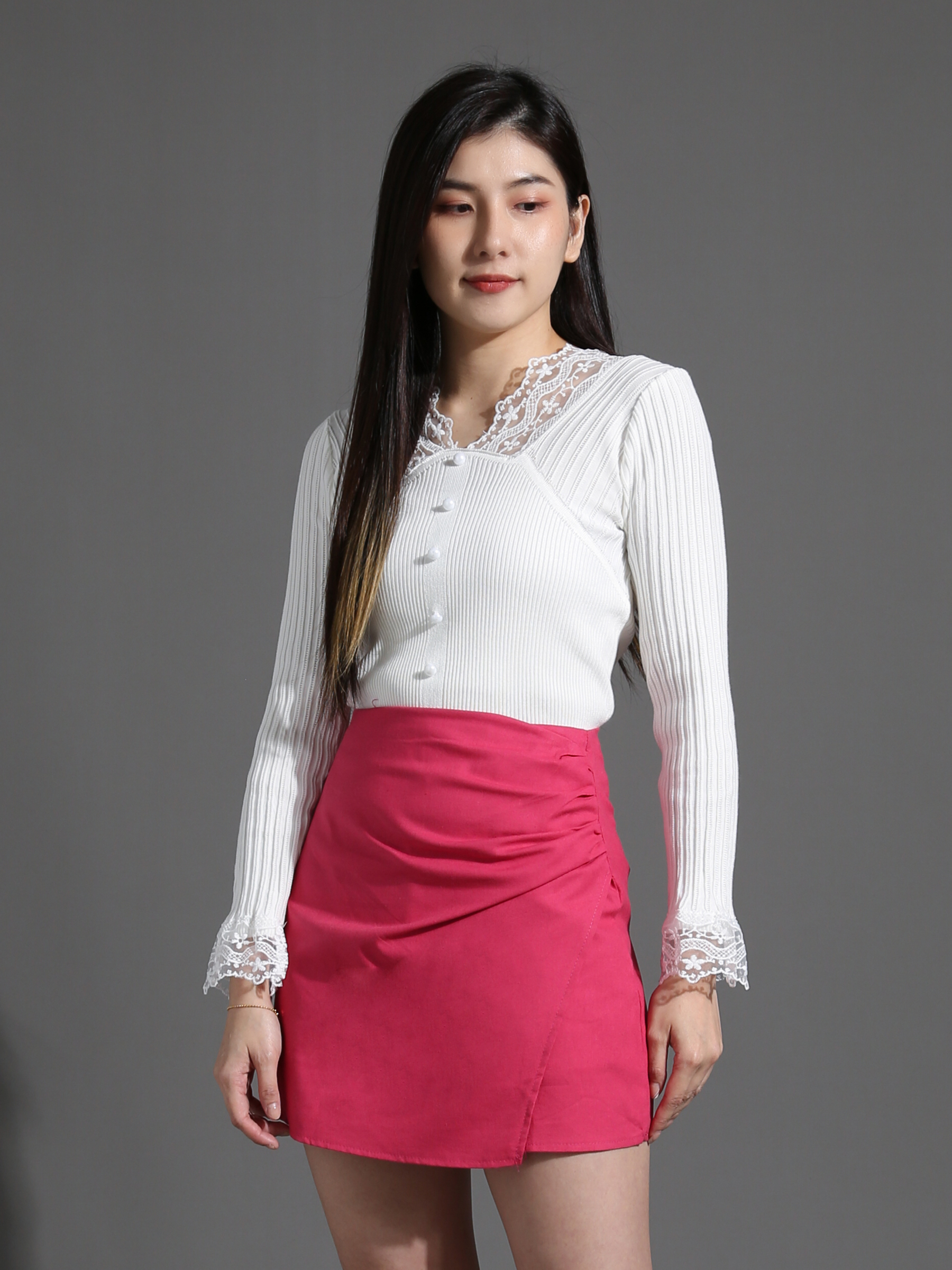 Side Pleated Irregular Long Skirt Pants 26783