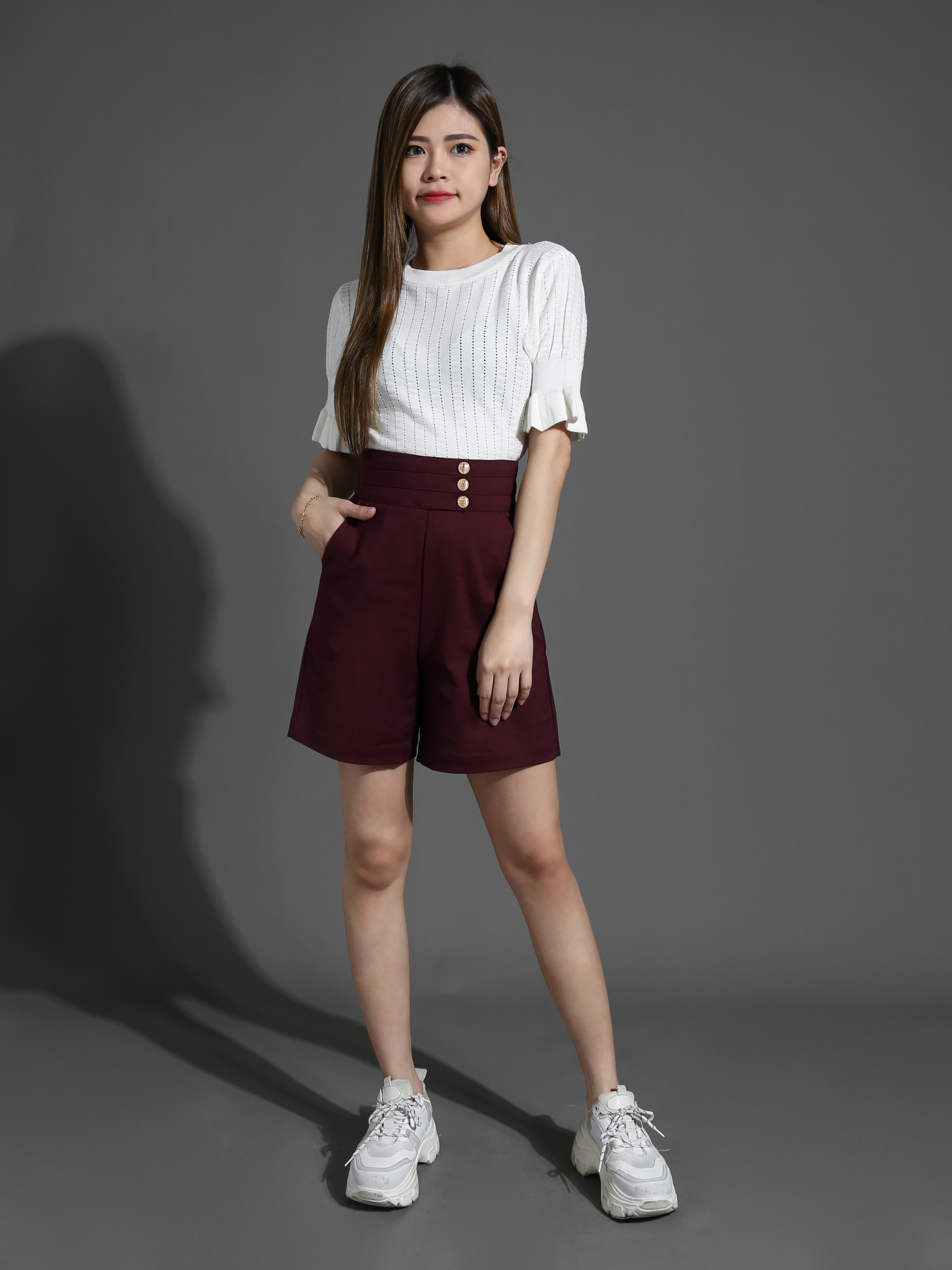 High Waist With Decorative Side Pocket Short Pants 26716