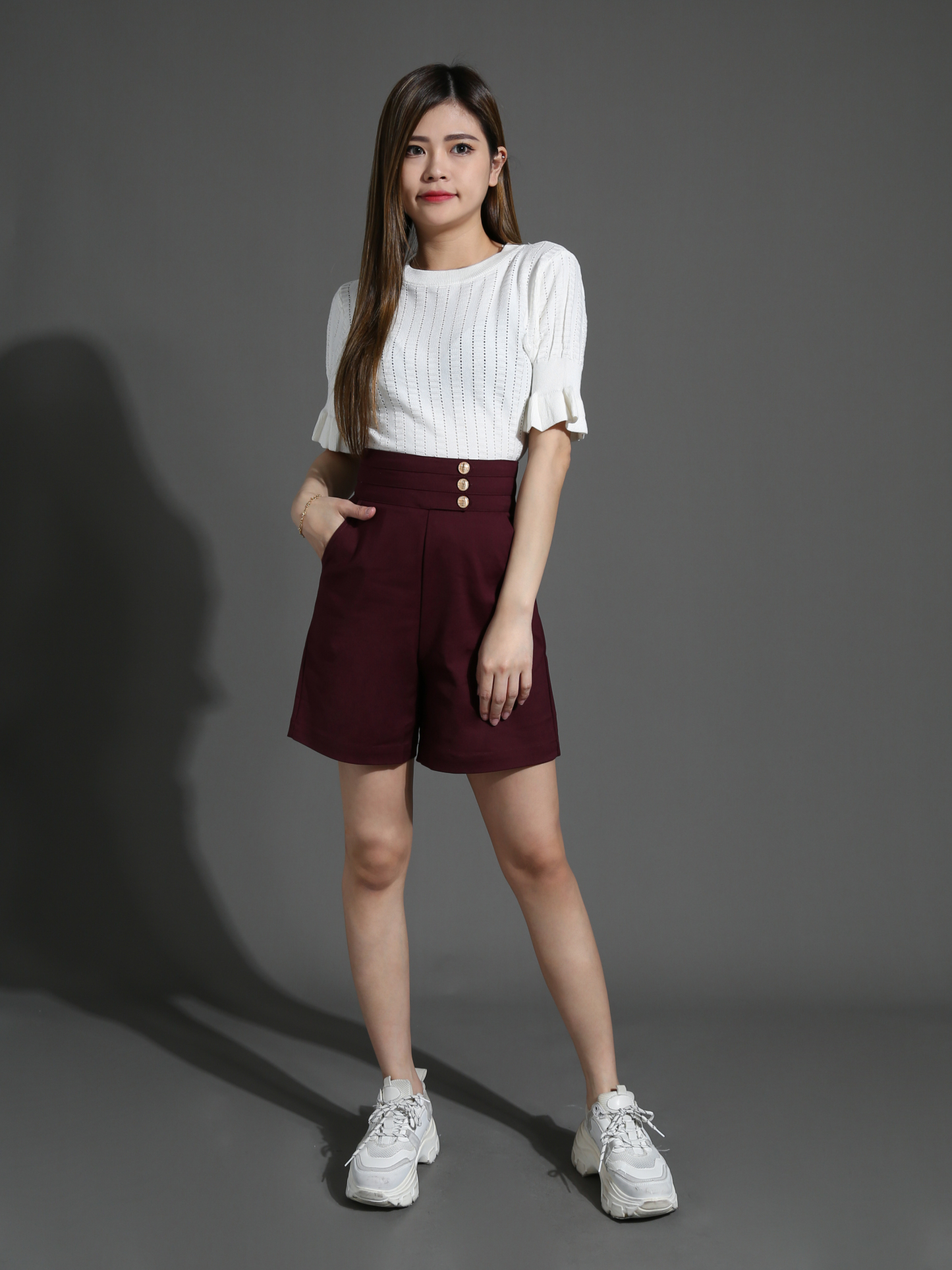 High Waist With Decorative Side Pocket Short Pants 26716