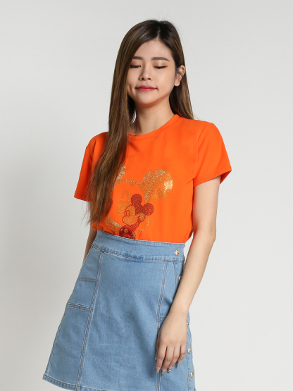 Short Sleeve Front Mickey Print Top 26876