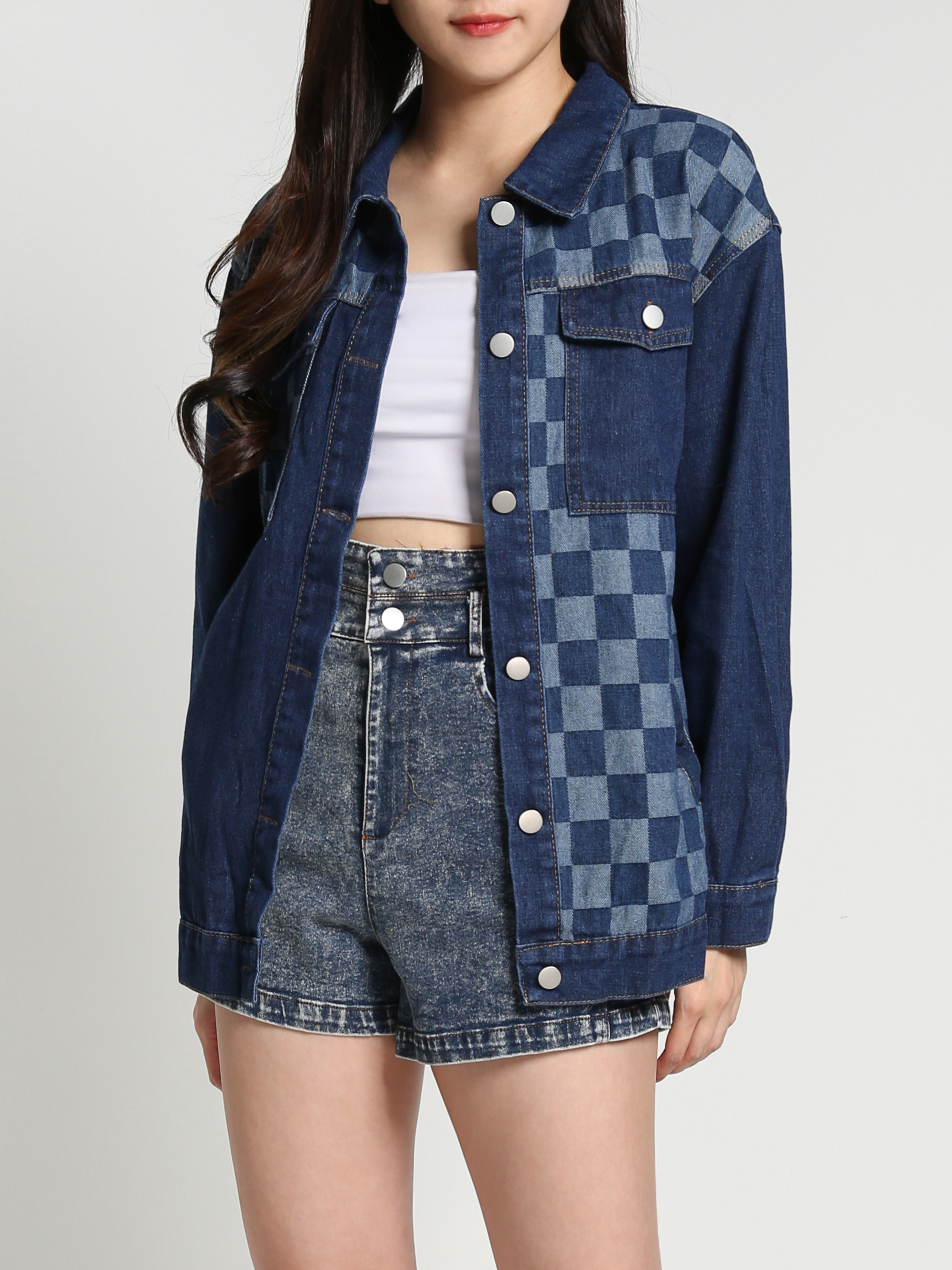 Denim Long Sleeve Front Button Top 26926