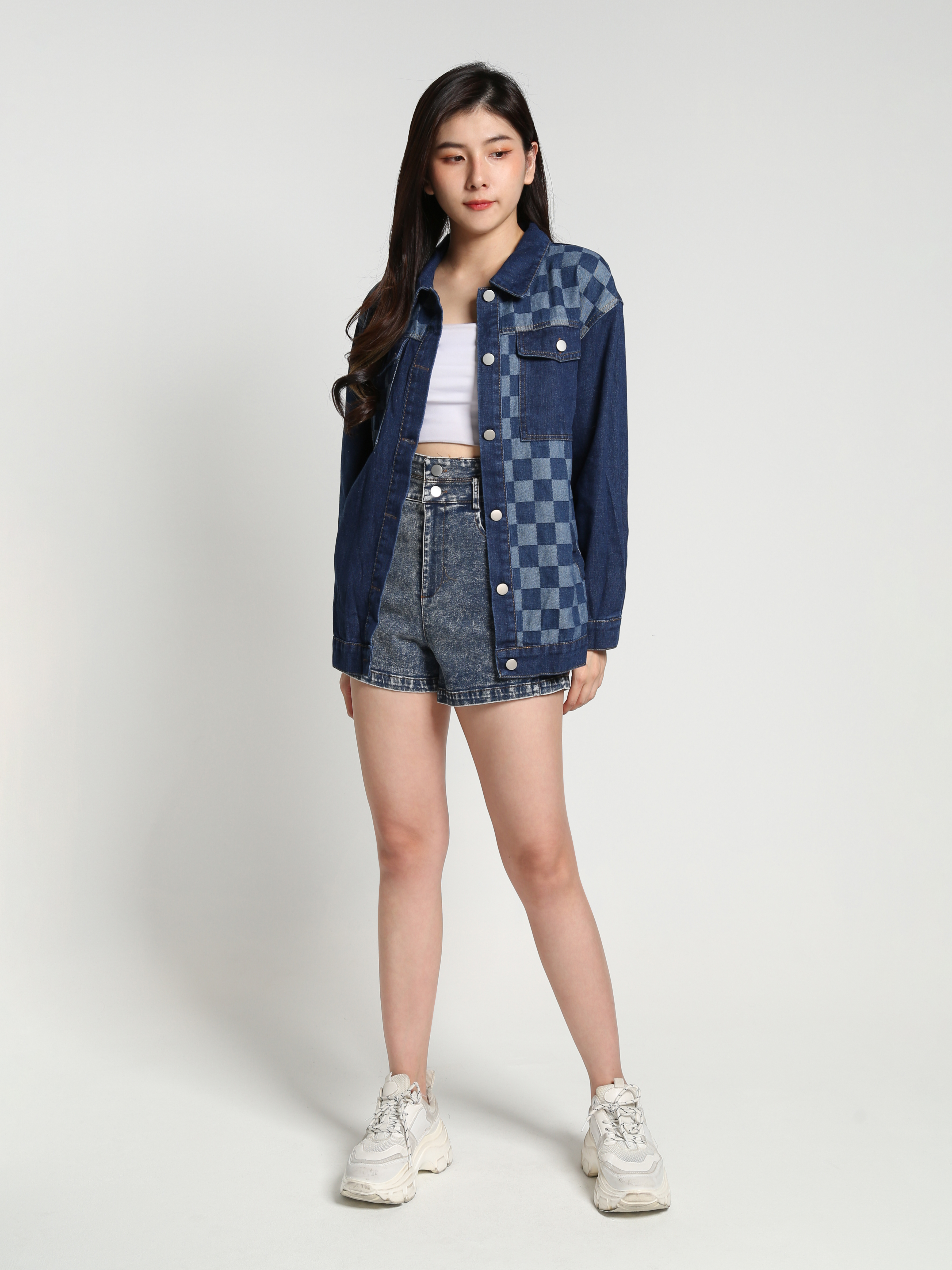 Denim Long Sleeve Front Button Top 26926