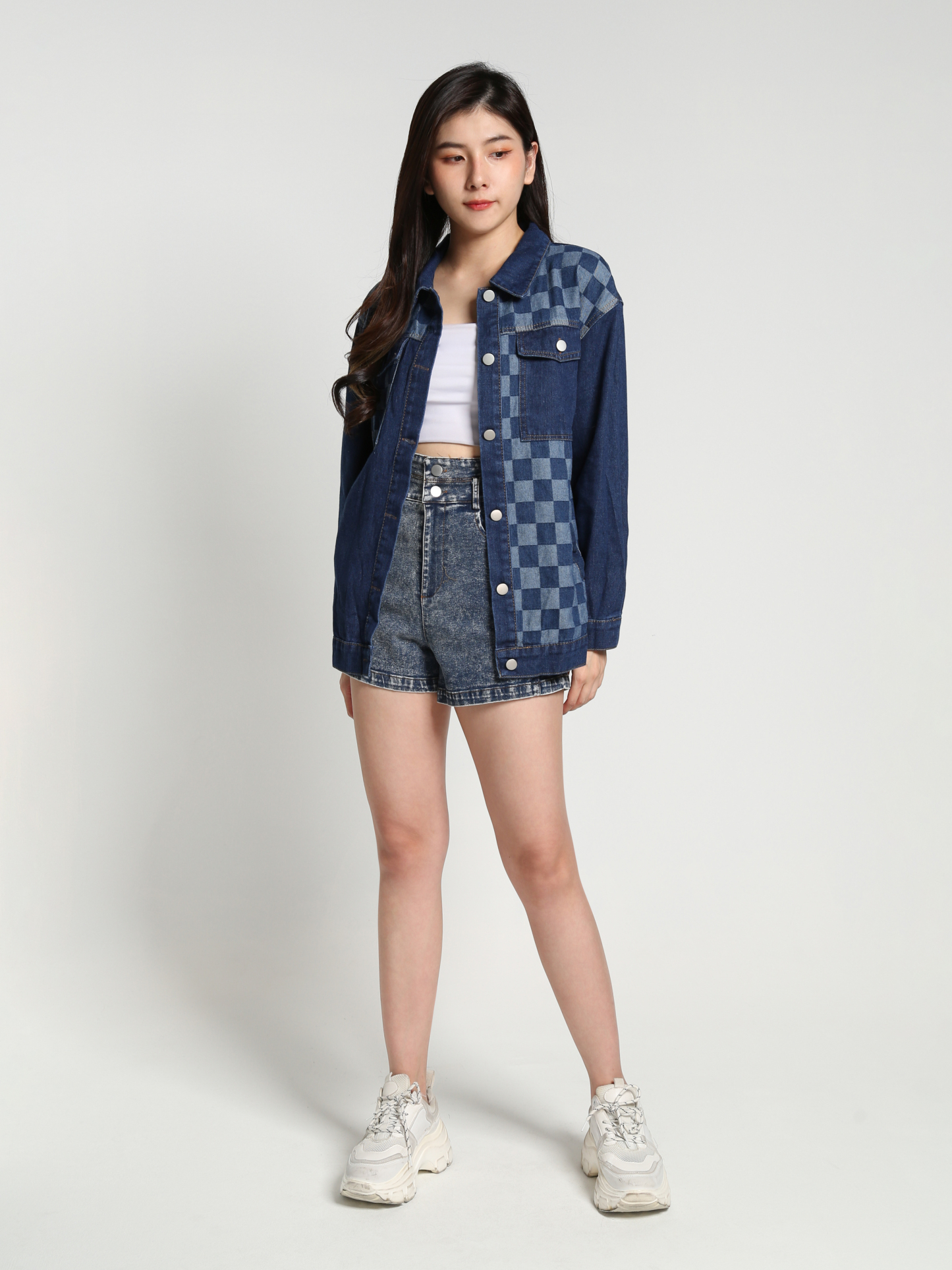 Denim Long Sleeve Front Button Top 26926