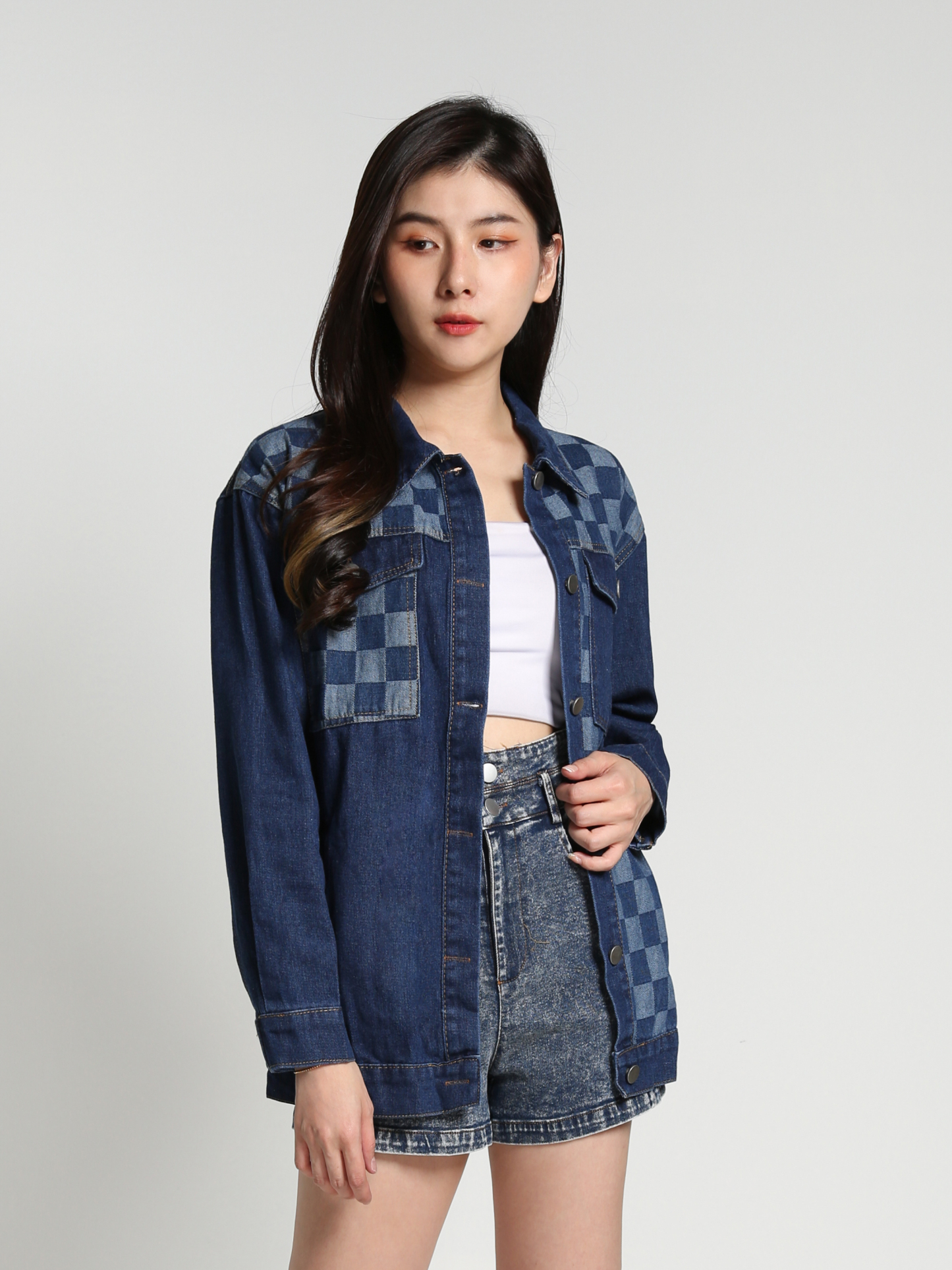 Denim Long Sleeve Front Button Top 26926