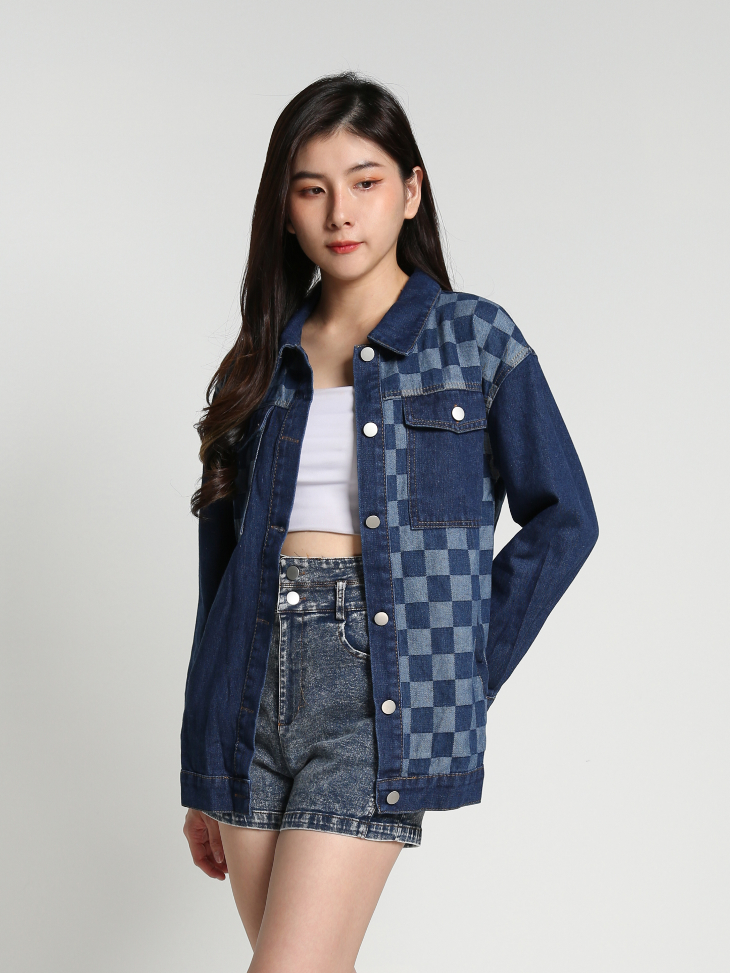 Denim Long Sleeve Front Button Top 26926