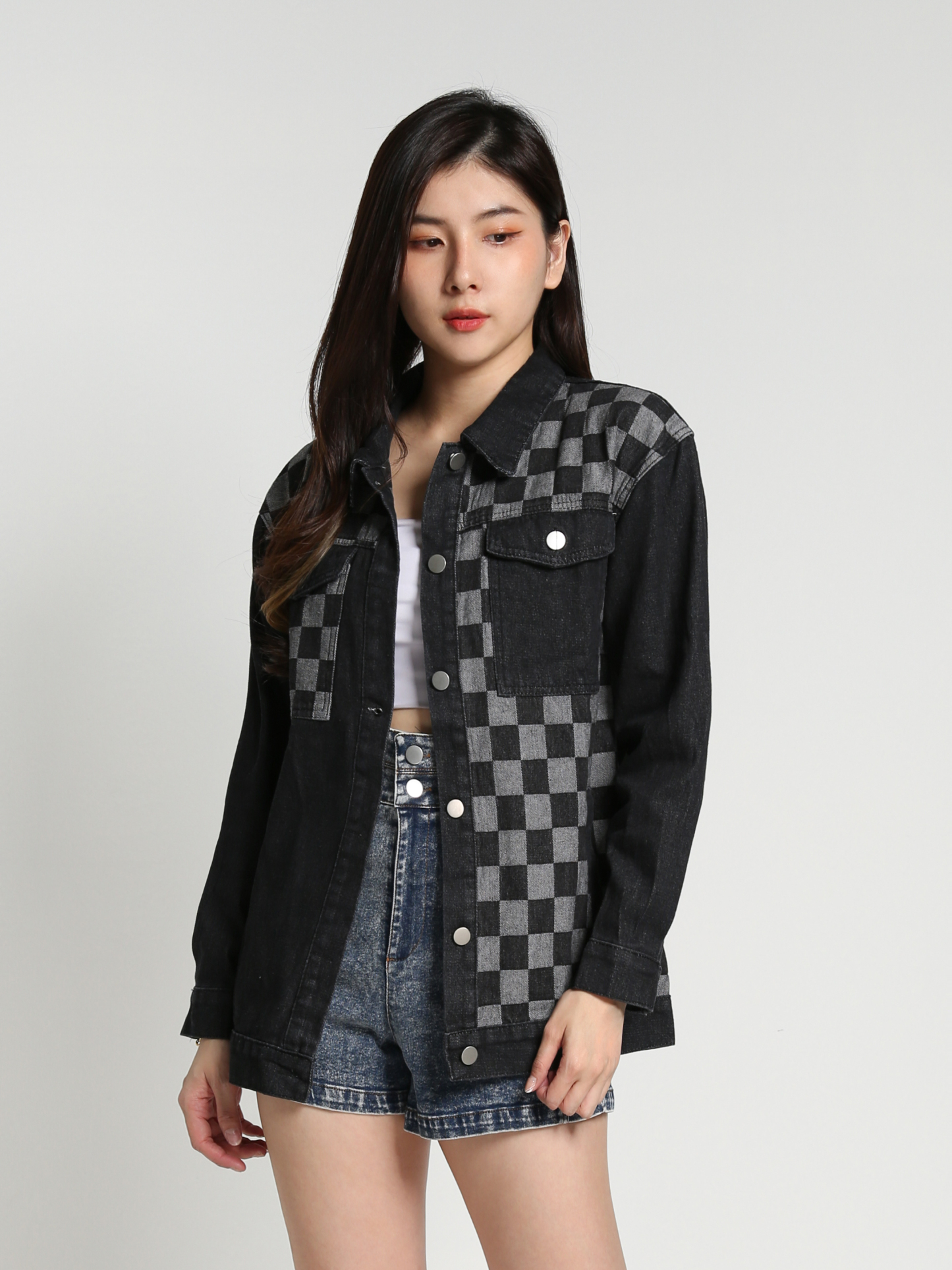 Denim Long Sleeve Front Button Top 26926