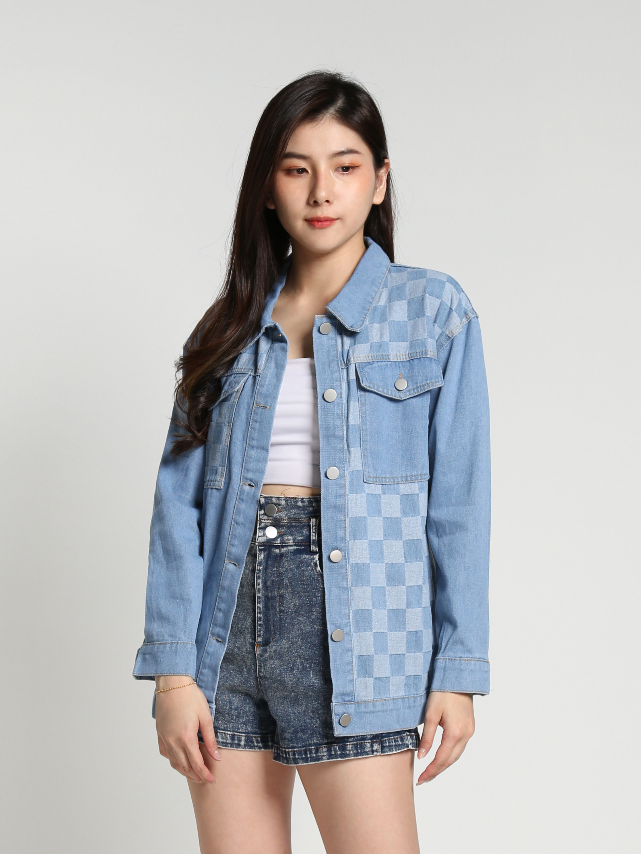 Denim Long Sleeve Front Button Top 26926