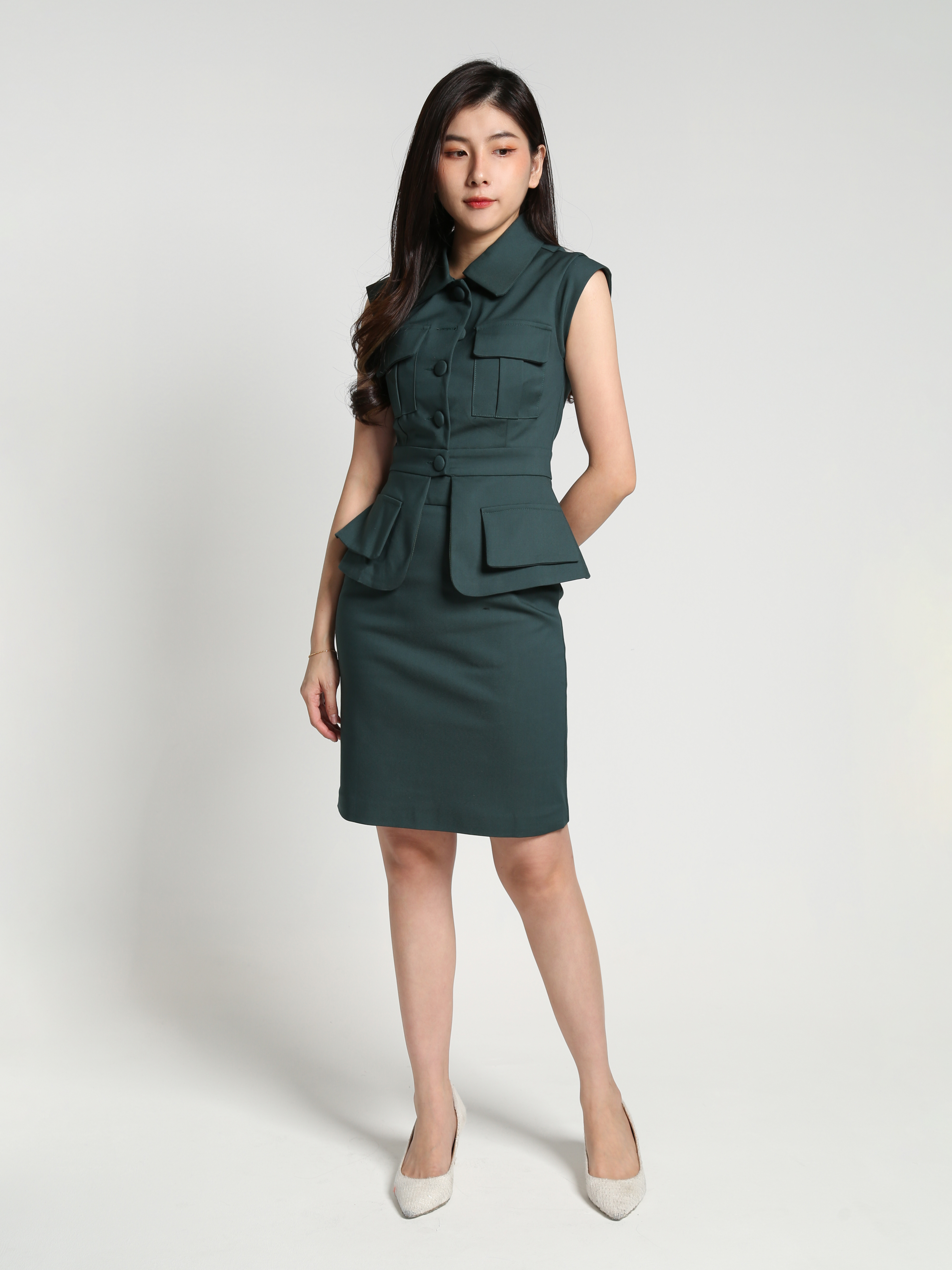 Sleeveless Front Button Top With Skirt Set 26929