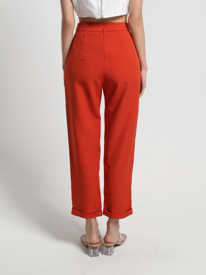 High Waist Front Decorative Belt Long Pants 26977