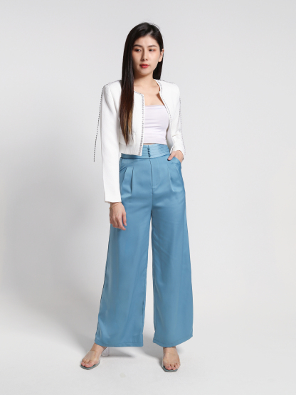 High Waist Back Zip With Pleated Long Pants 27090