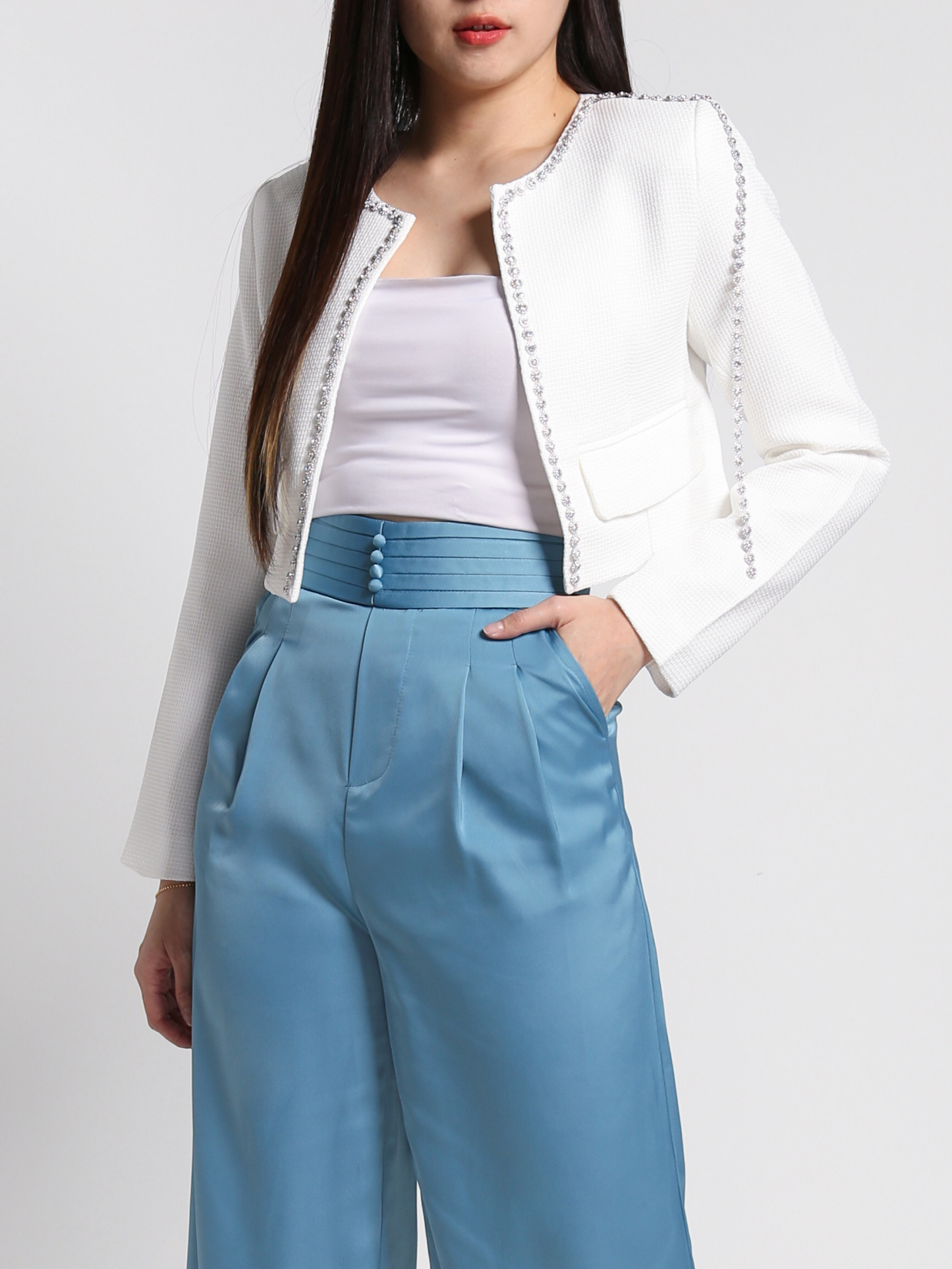 High Waist Back Zip With Pleated Long Pants 27090