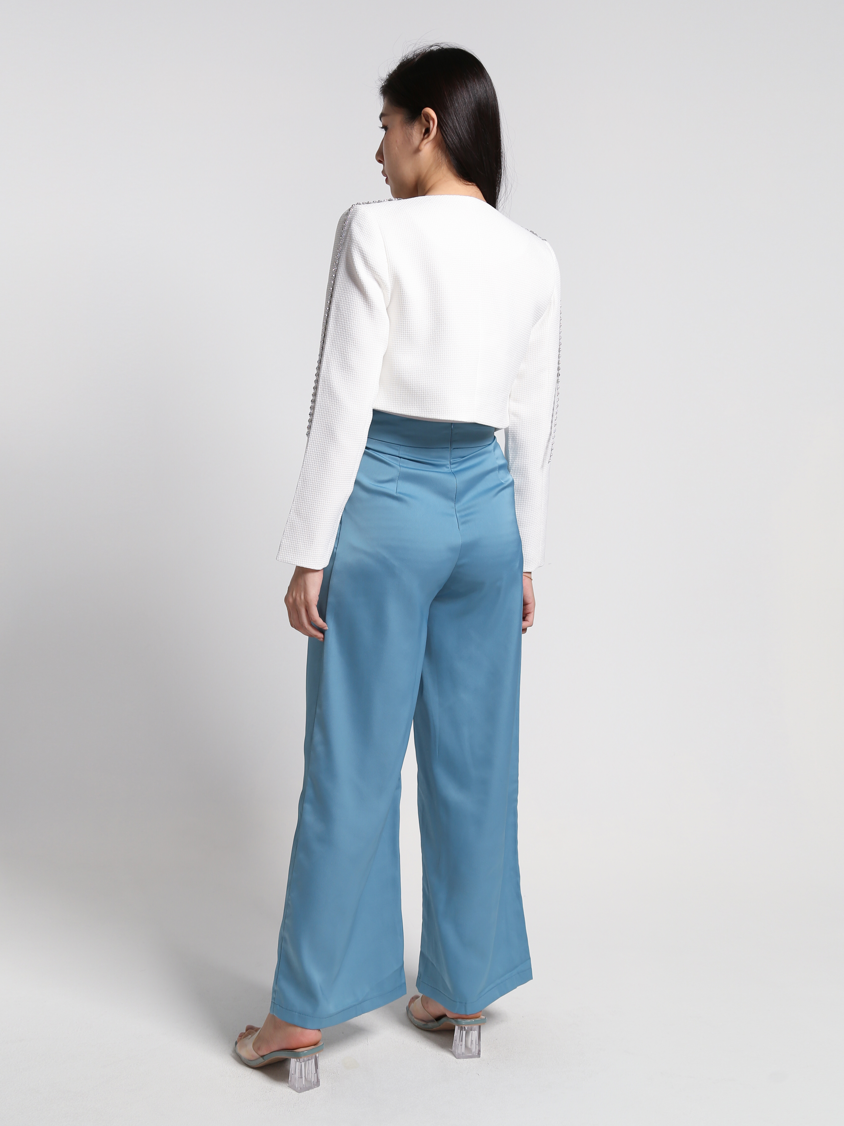 High Waist Back Zip With Pleated Long Pants 27090