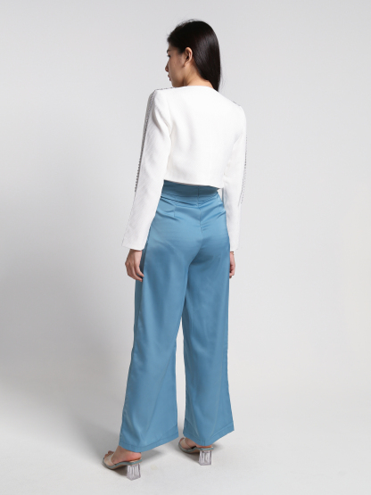 High Waist Back Zip With Pleated Long Pants 27090