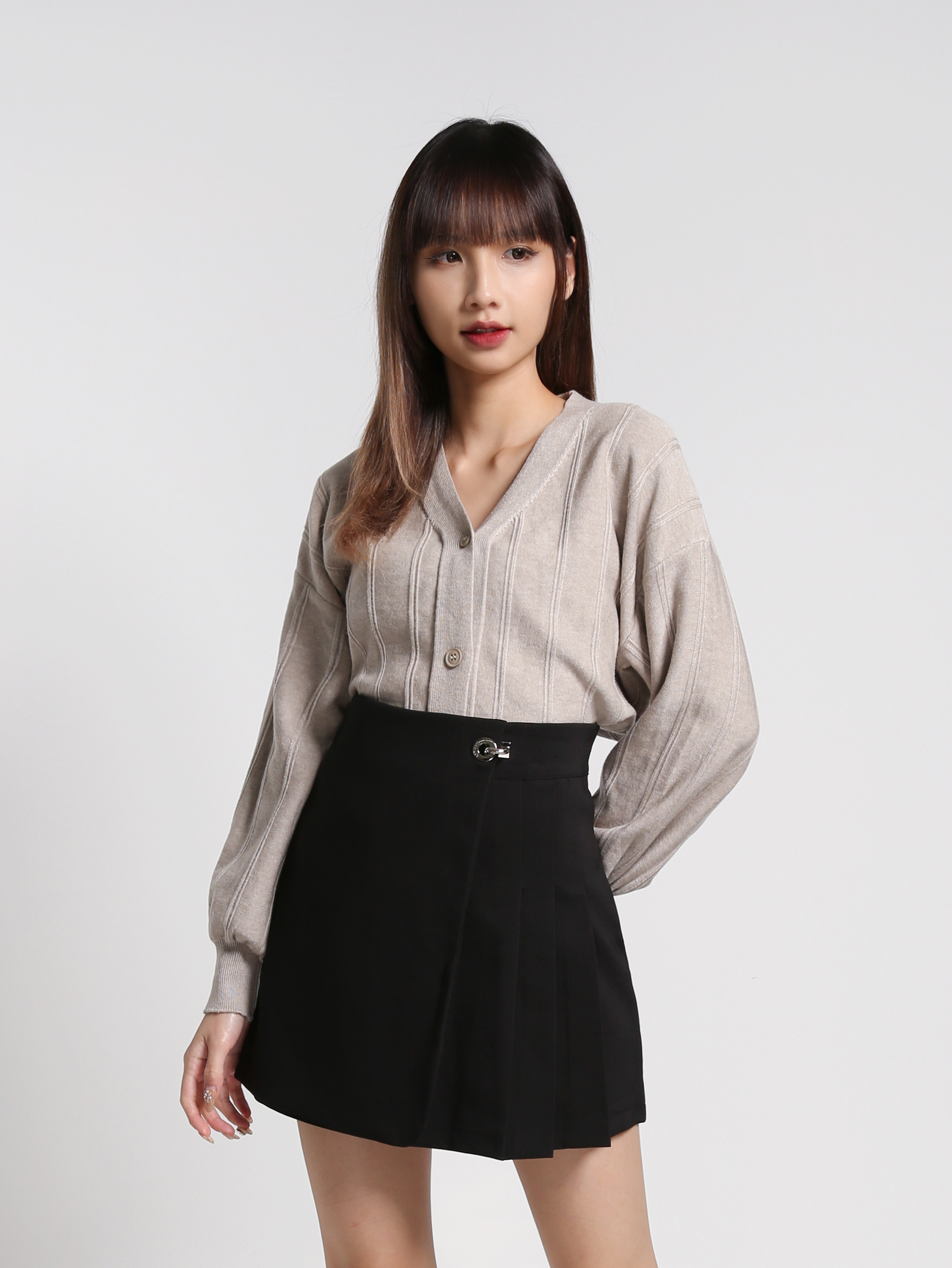 High Waist Side Pleated Skirt 27066