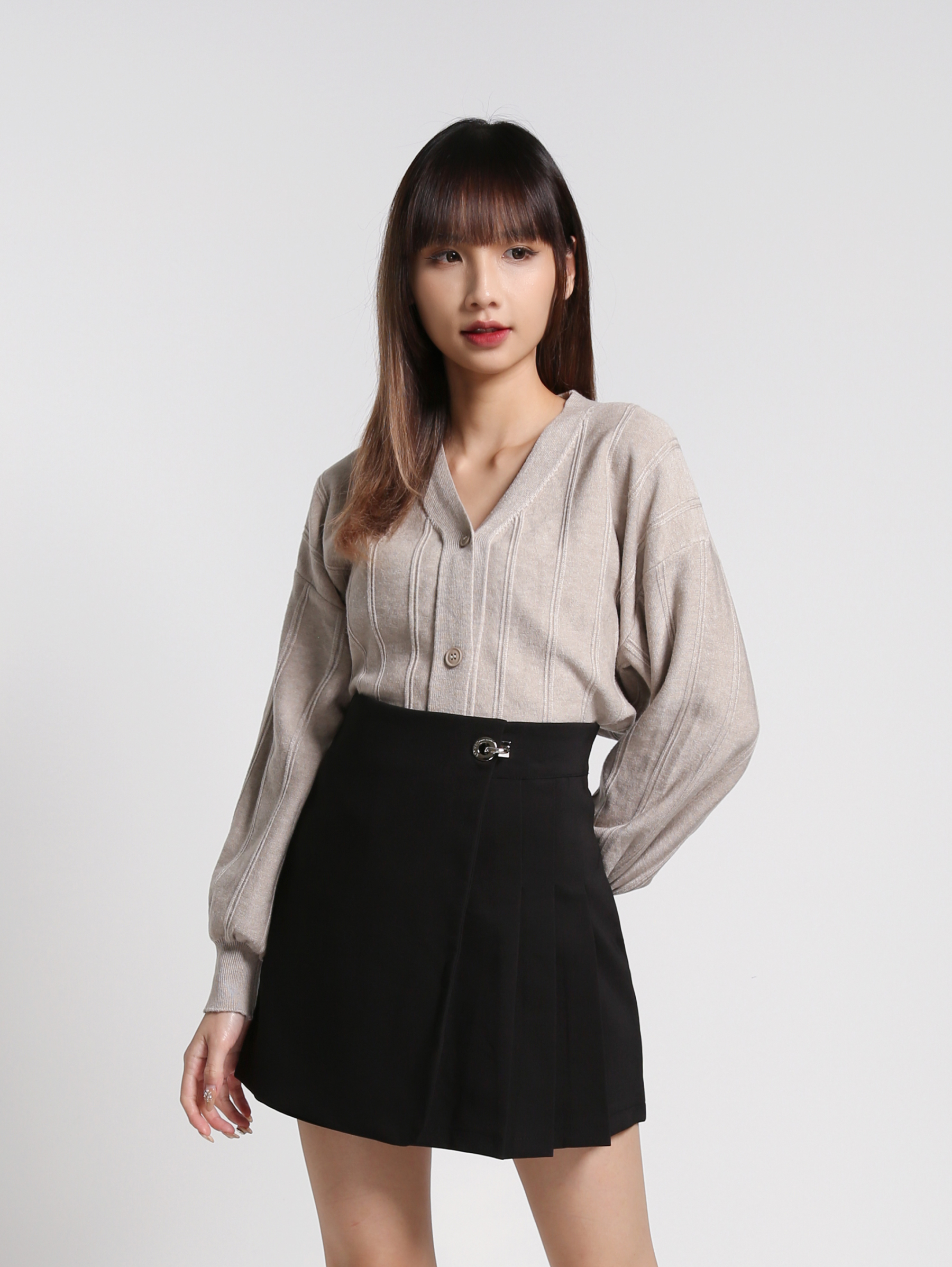 High Waist Side Pleated Skirt 27066