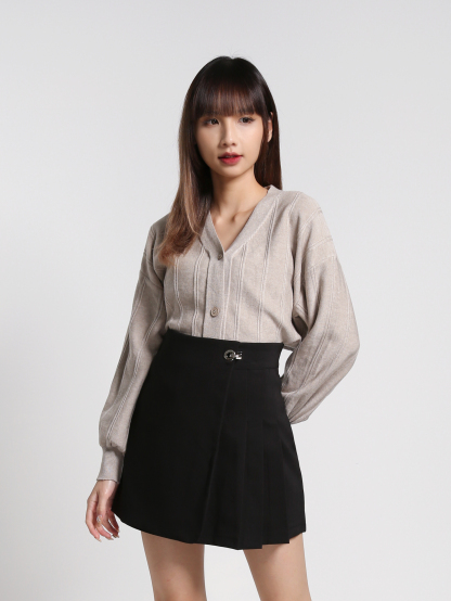 High Waist Side Pleated Skirt 27066