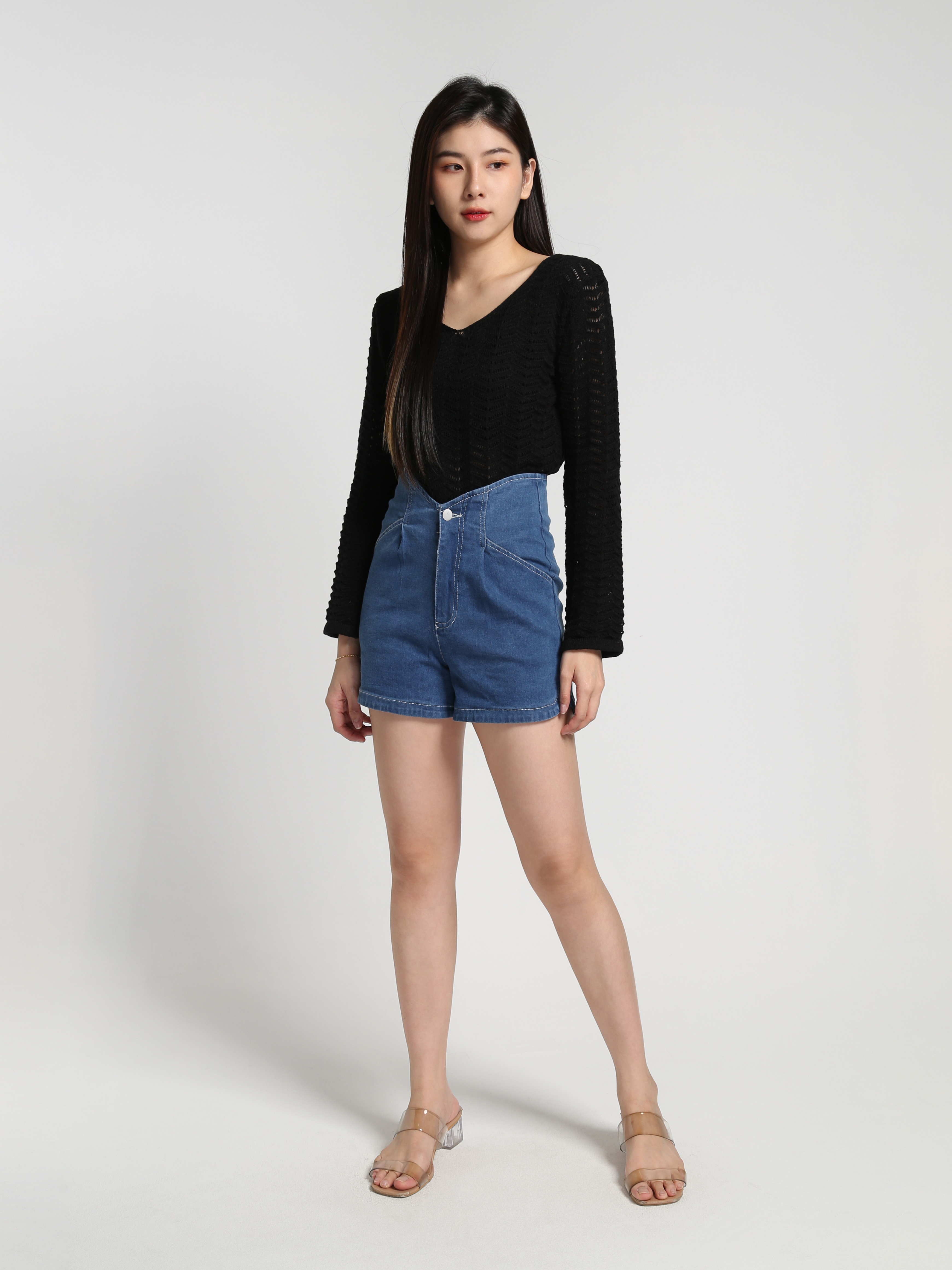 High Waist Denim Front Pocket Short Pants 27168