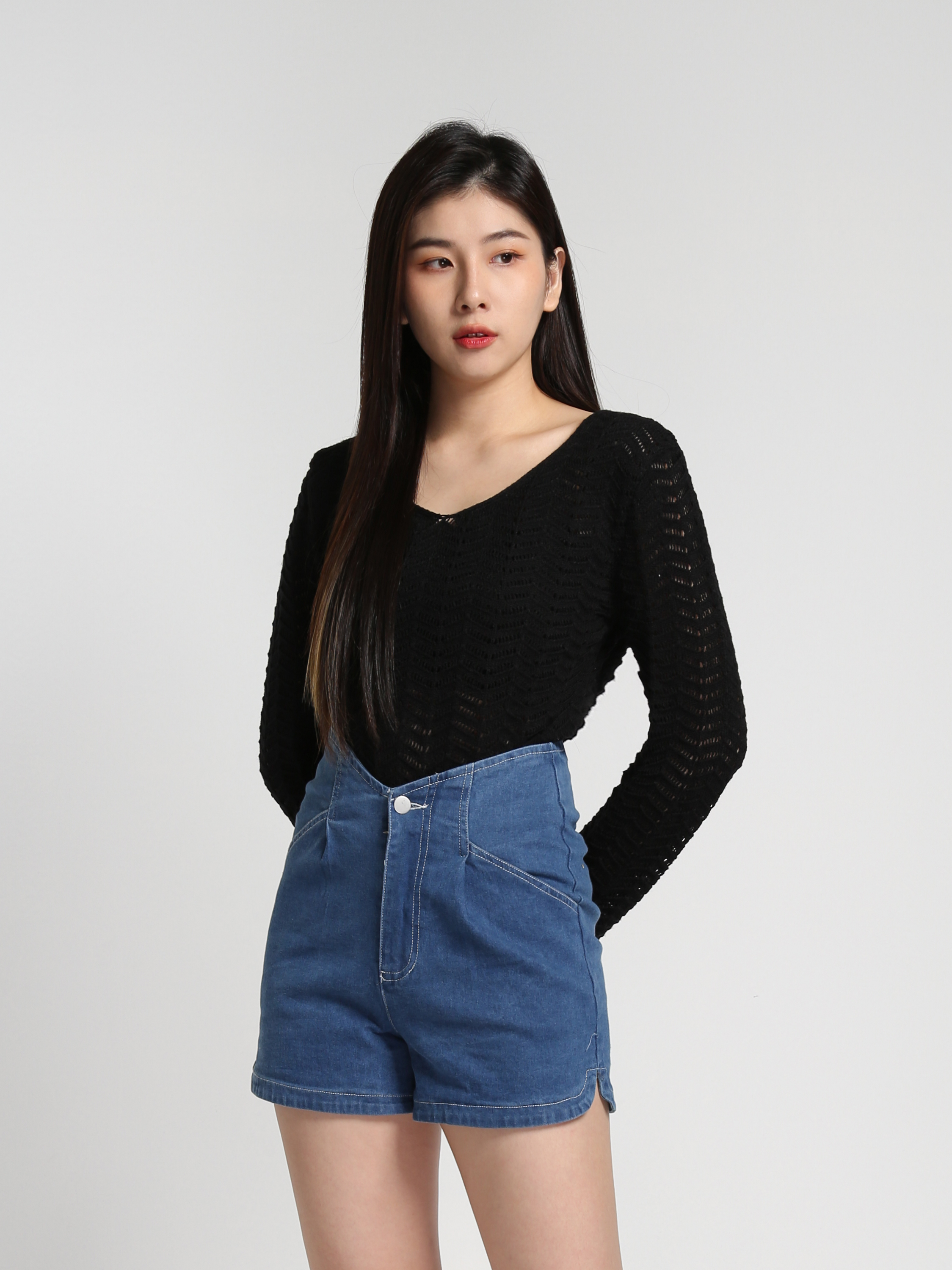 High Waist Denim Front Pocket Short Pants 27168