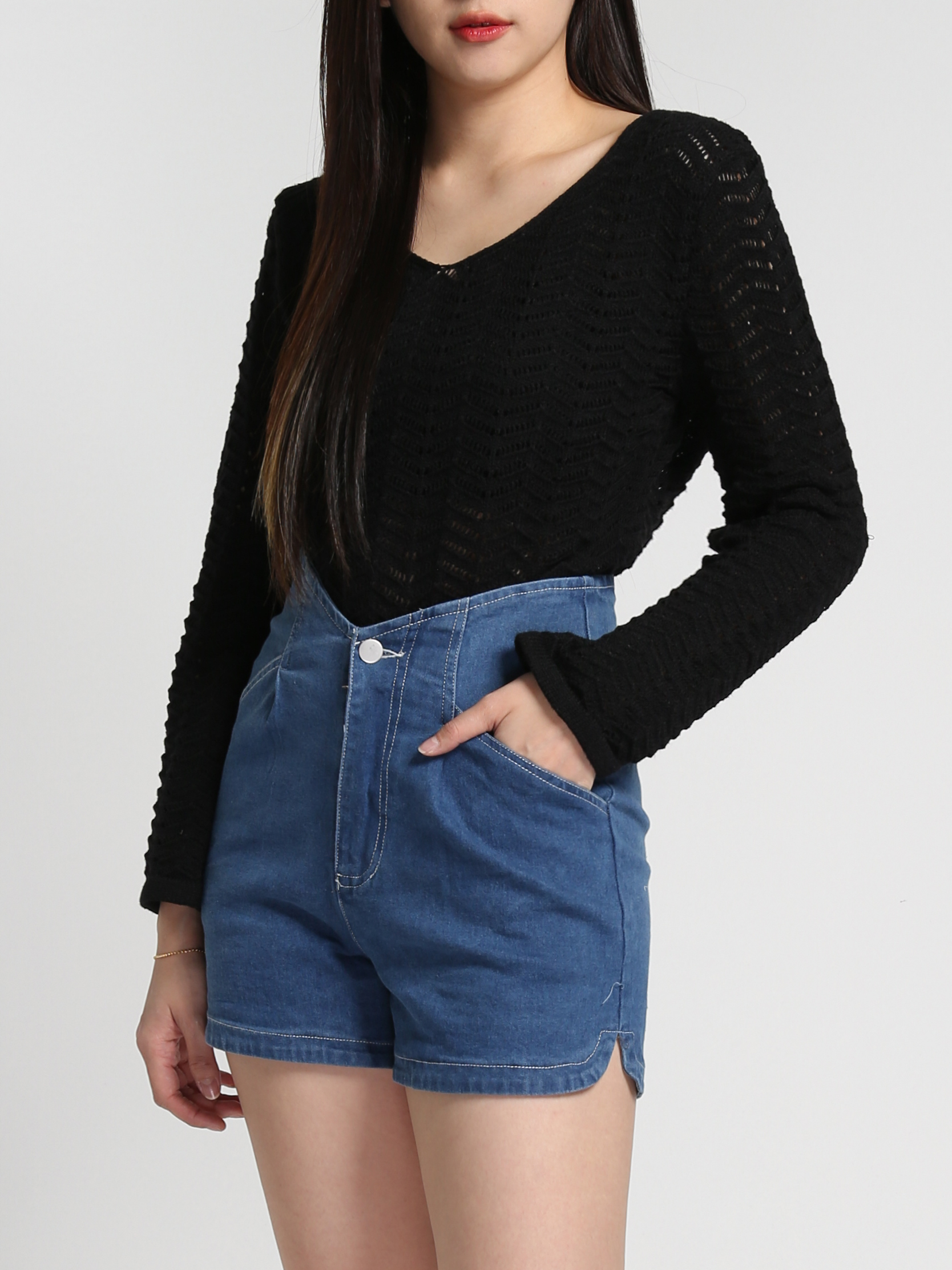 High Waist Denim Front Pocket Short Pants 27168