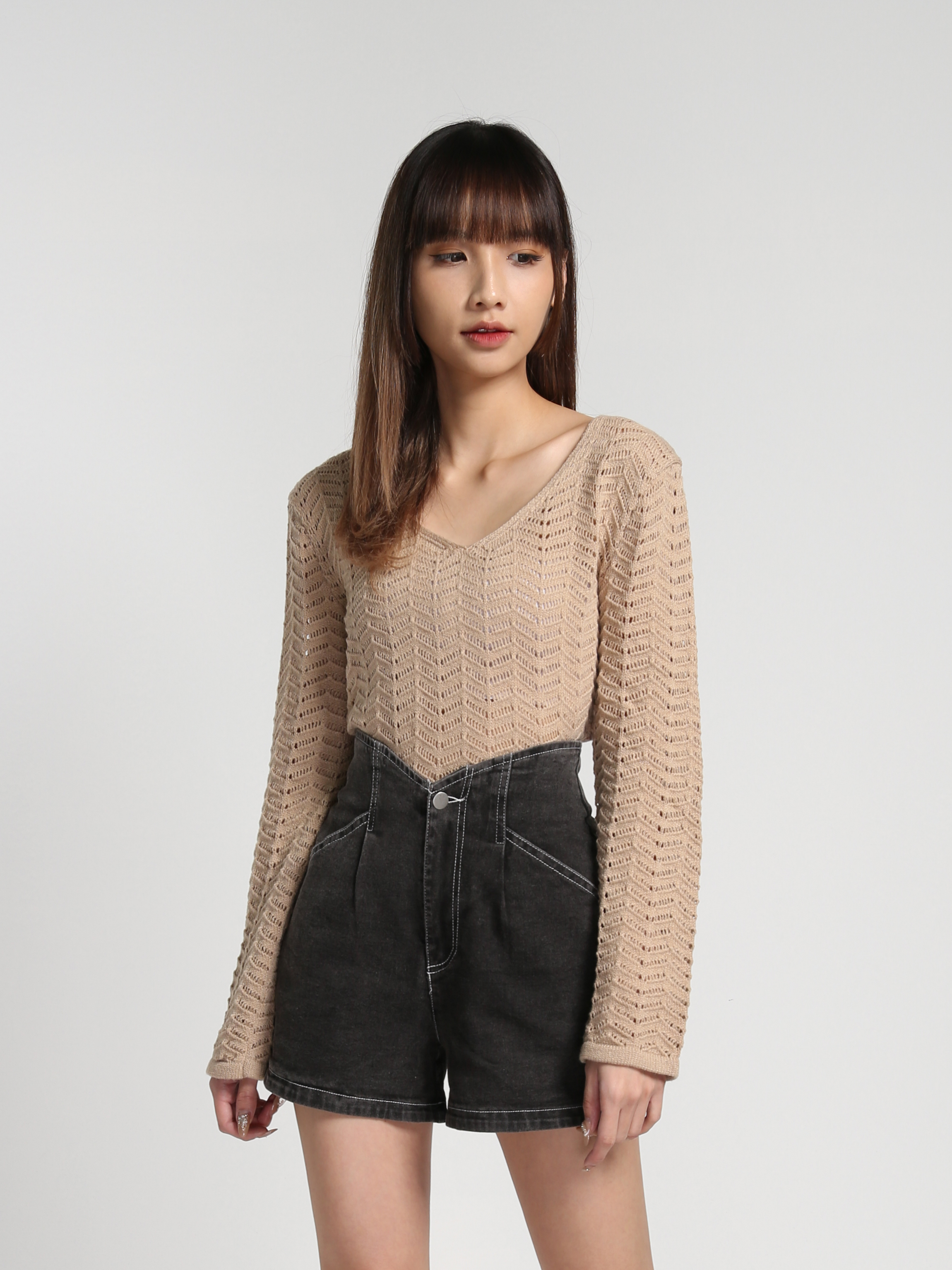 High Waist Denim Front Pocket Short Pants 27168