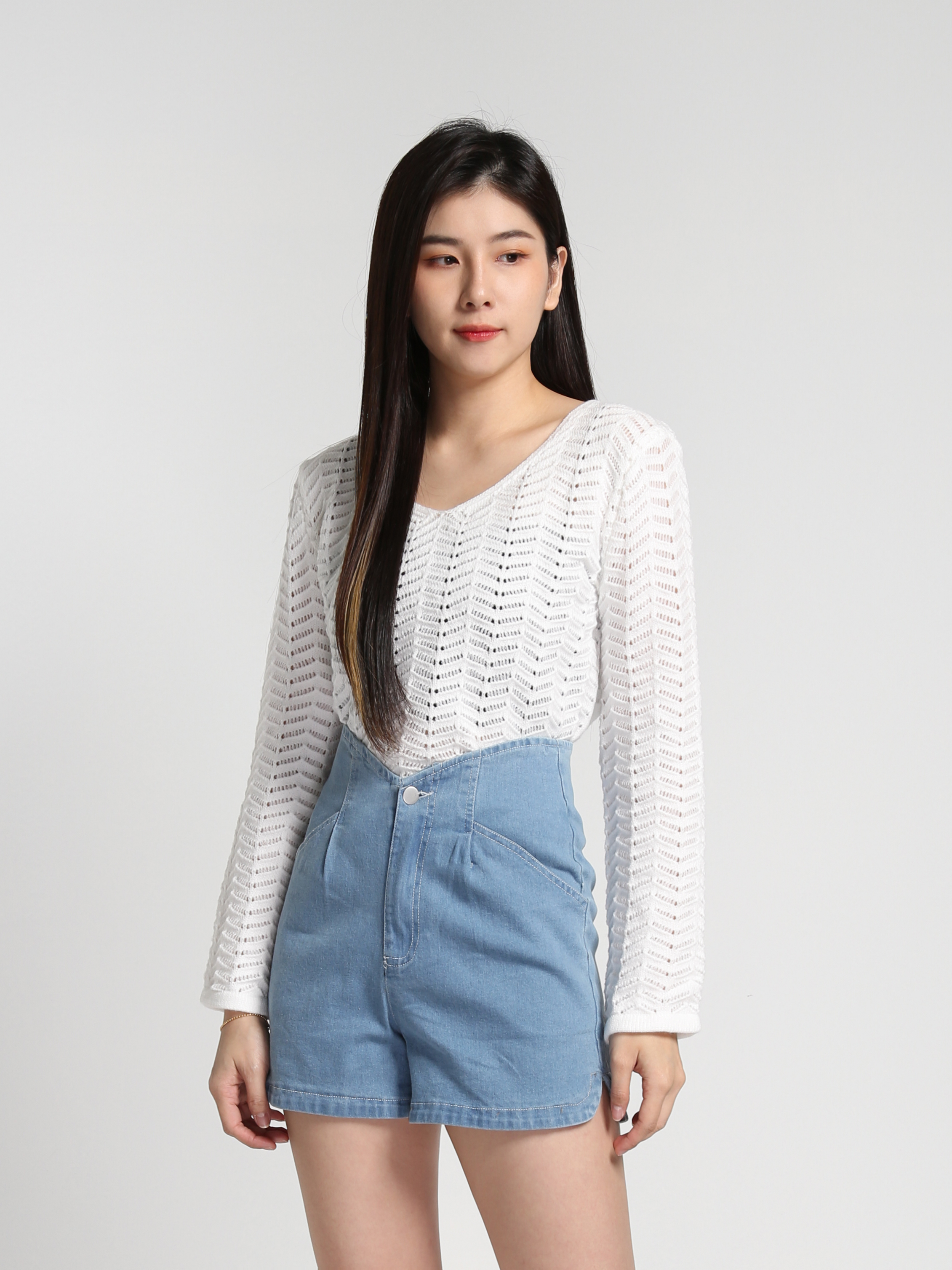 High Waist Denim Front Pocket Short Pants 27168