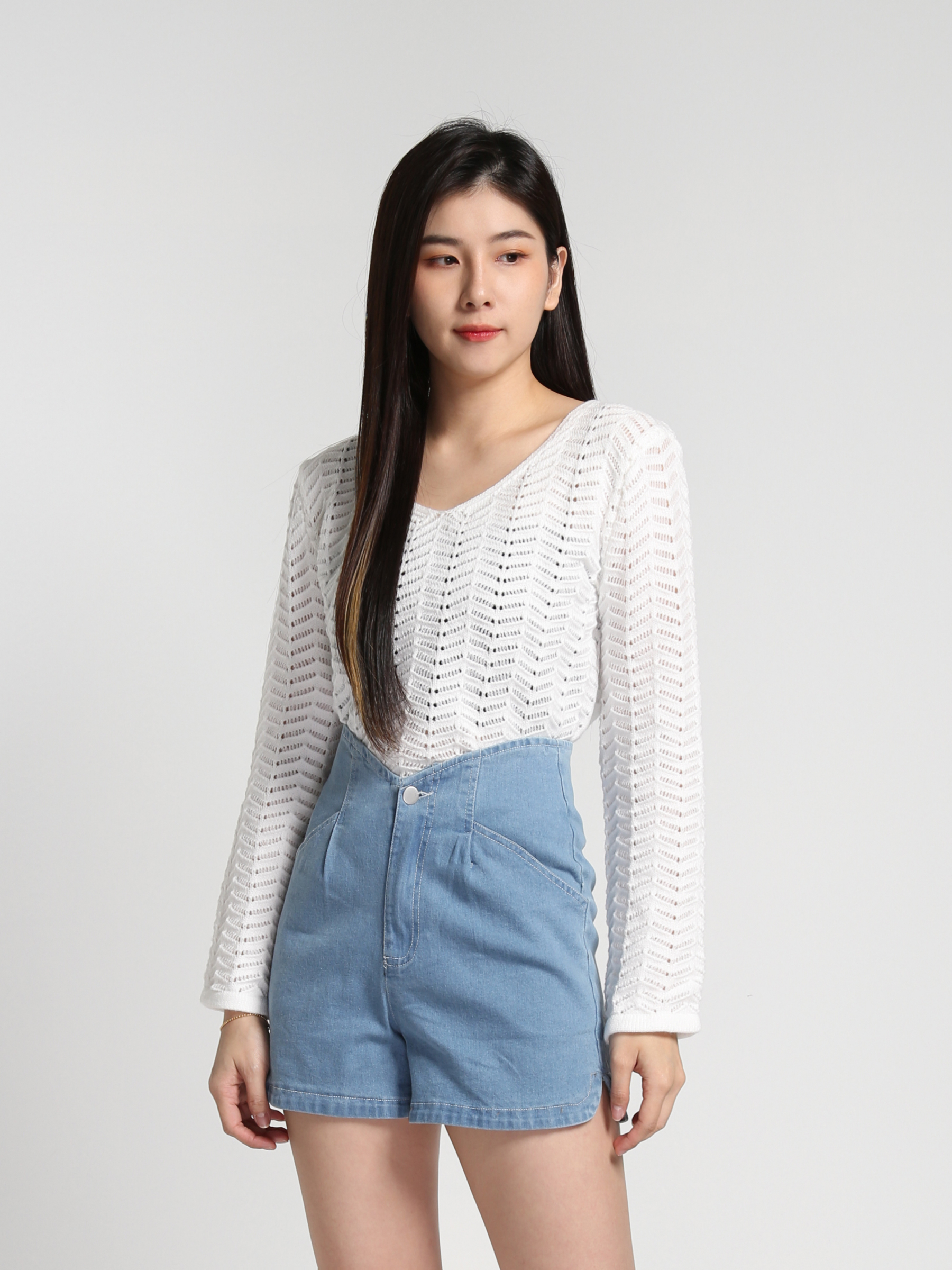 High Waist Denim Front Pocket Short Pants 27168
