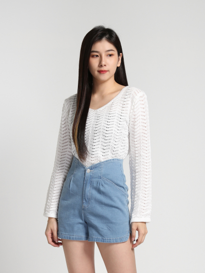 High Waist Denim Front Pocket Short Pants 27168
