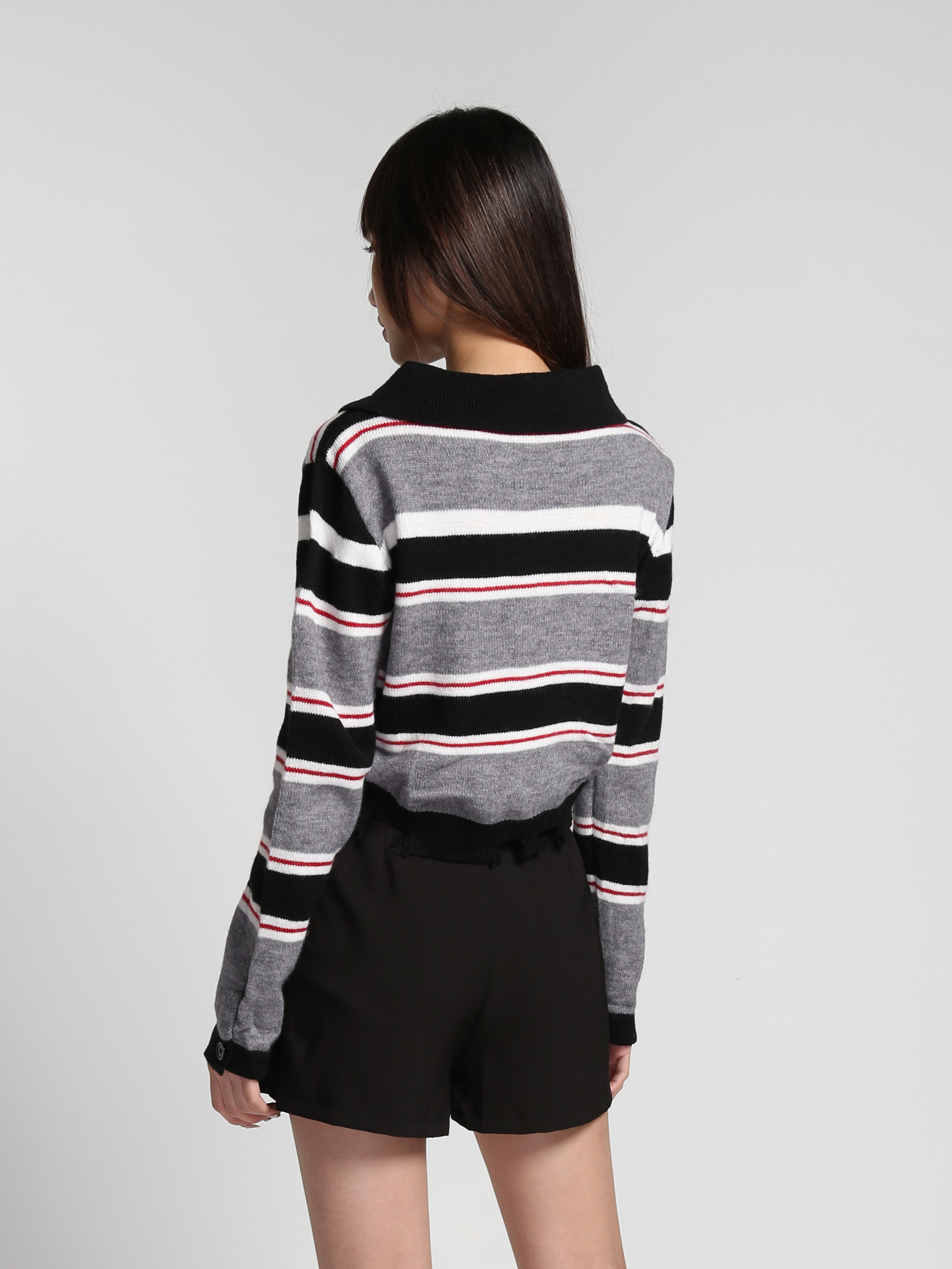 Stripe Collar Long Sleeve Top 27143