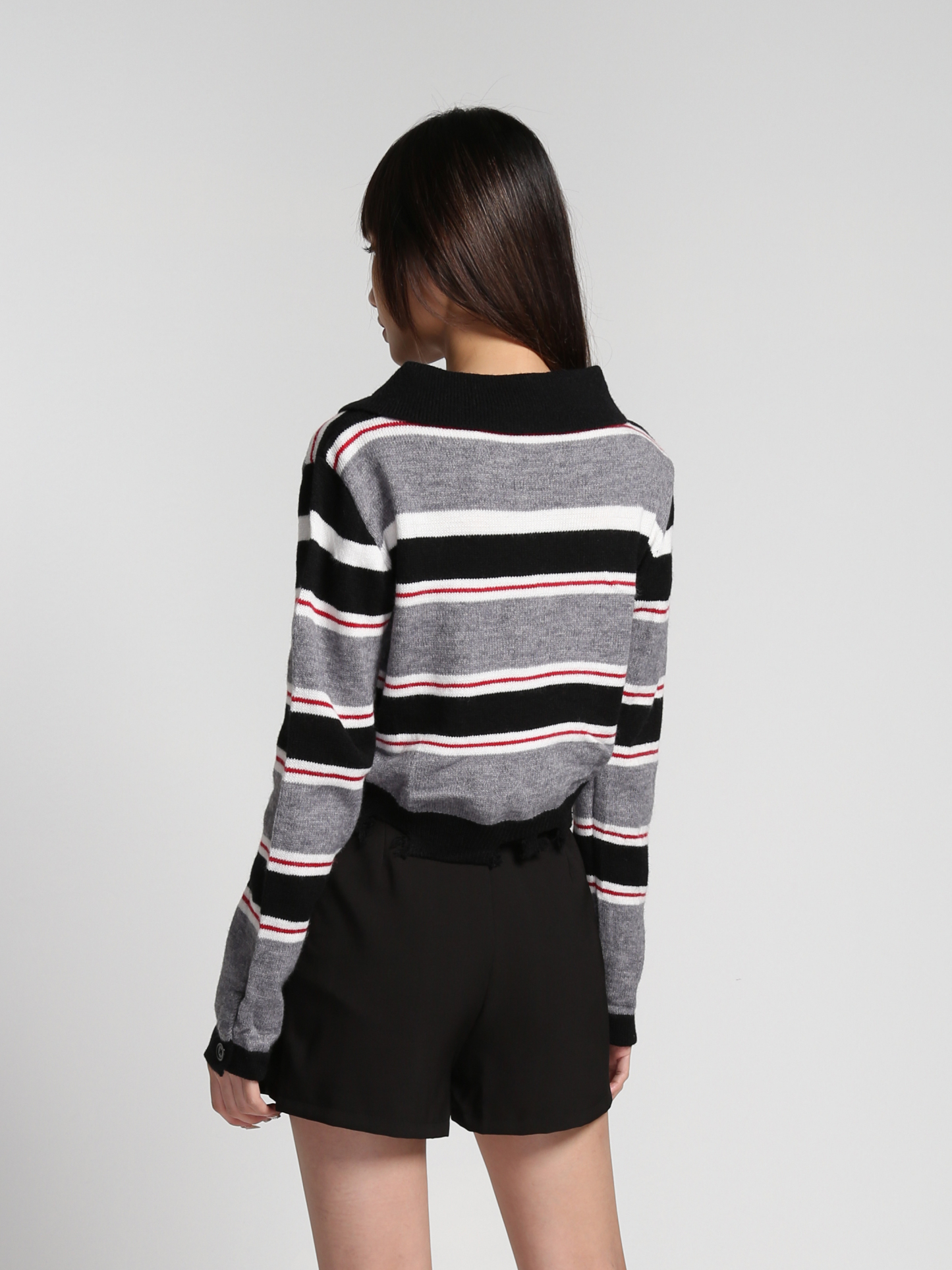 Stripe Collar Long Sleeve Top 27143