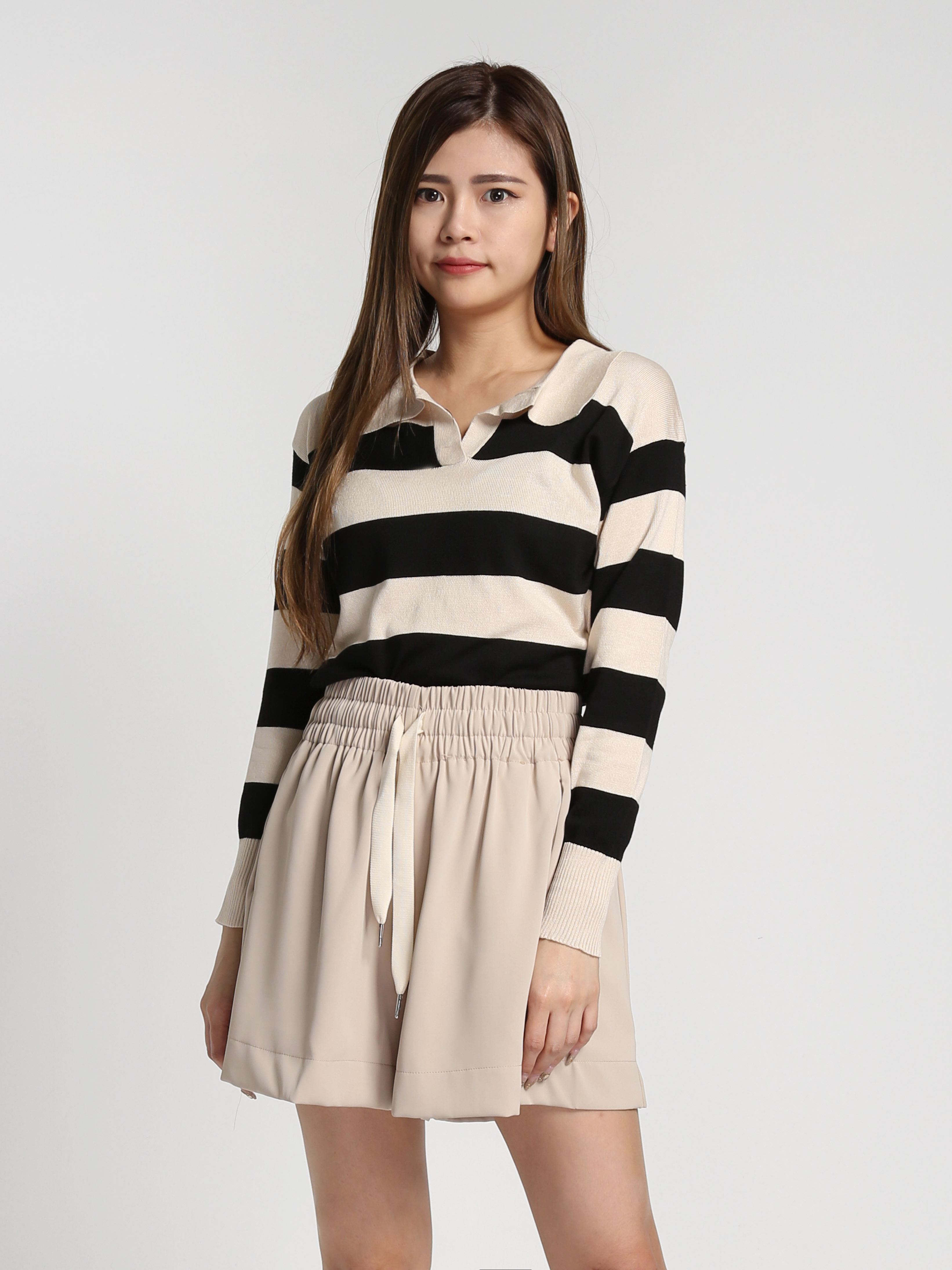 Knitted Collar Stripe Top 27174