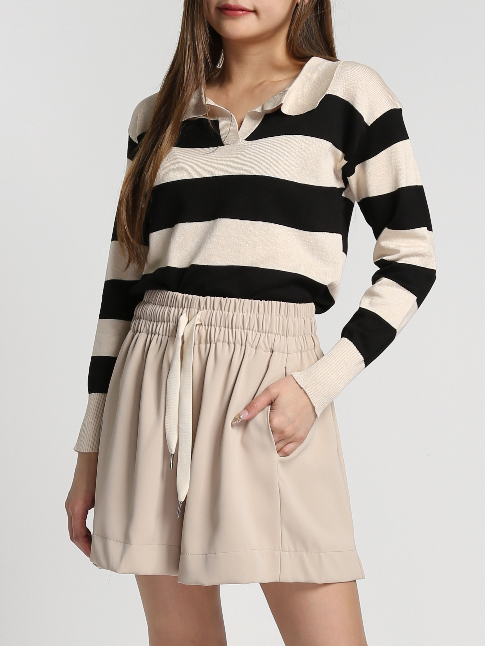 Knitted Collar Stripe Top 27174